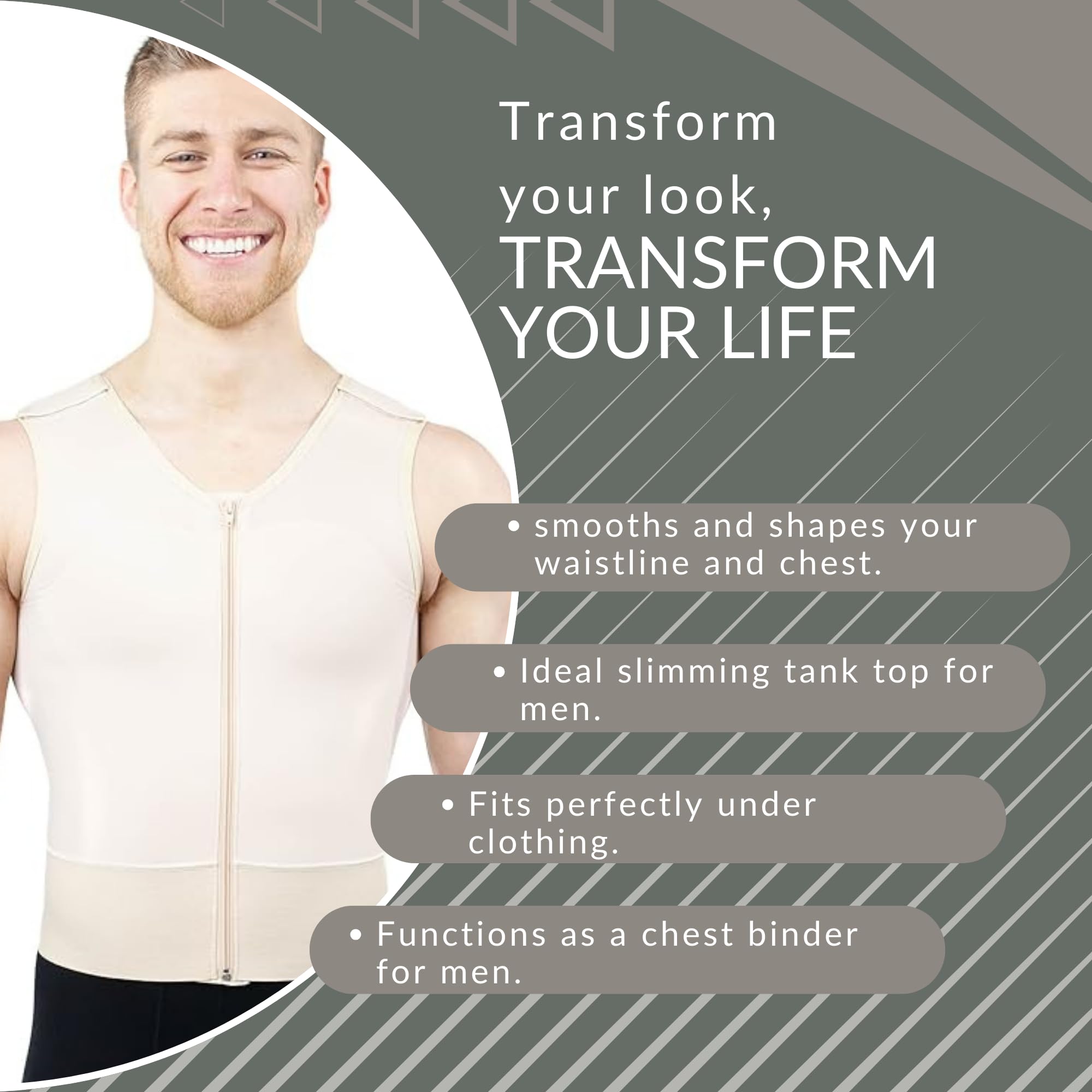 ContourMD Men's Compression Vest for Post-Surgery Recovery - Medical Grade Chest Support Garment After Liposuction & Breast Procedures | Ideal for Post-Op Healing, Swelling Reduction & Comfortable Recovery