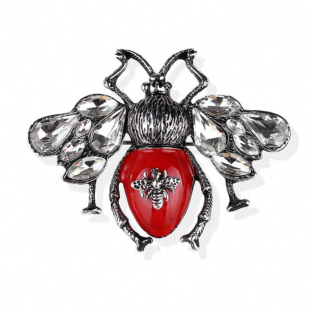 Bee Brooch Pin - Red Enamel Honeybee Jewelry for Women & Hijab