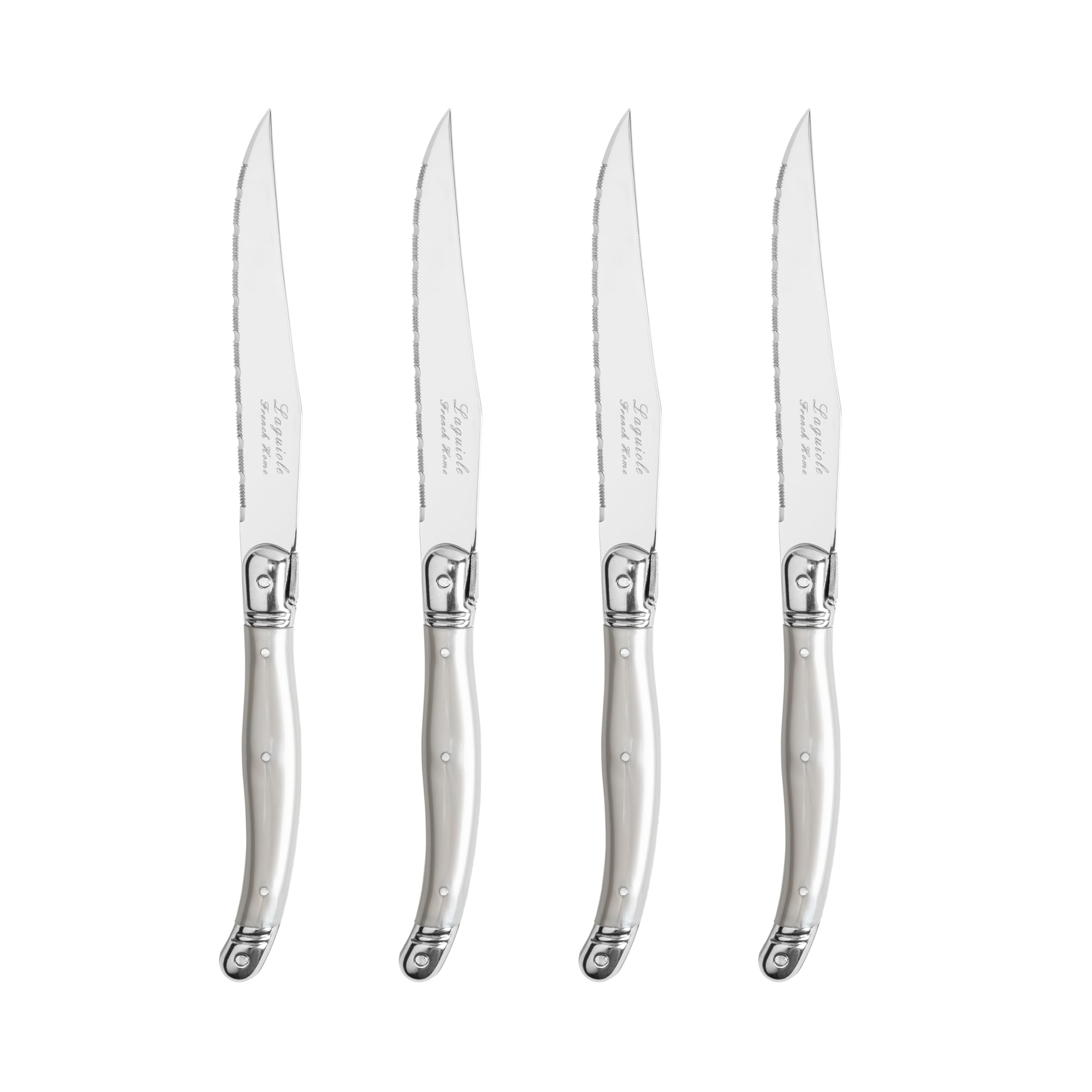 Premium French Laguiole 4-Piece Steak Knife Set - High-Quality Stainless Steel Blades with Elegant Pewter Handles & Signature Bee Emblem - 9.25