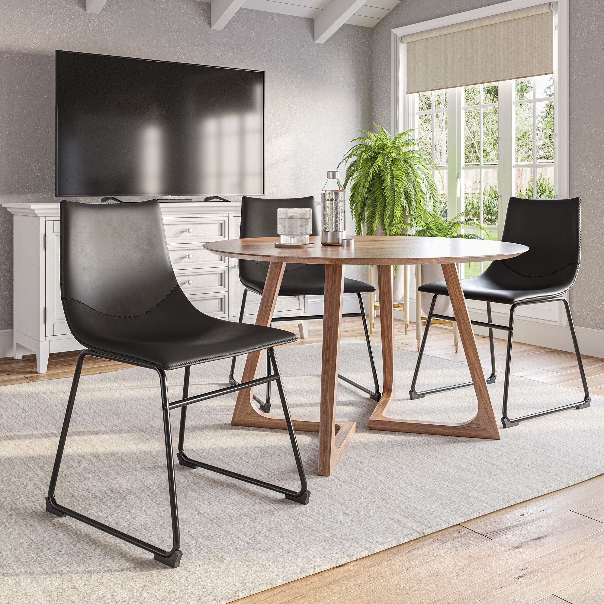 BELLEZE Modern Upholstered Faux Leather Dining Chairs Set of 2 - Mid Back Molded Design for Kitchen, Dining Room or Home Bar - Comfortable Seating for Family Meals & Entertaining - Zariah (Black)