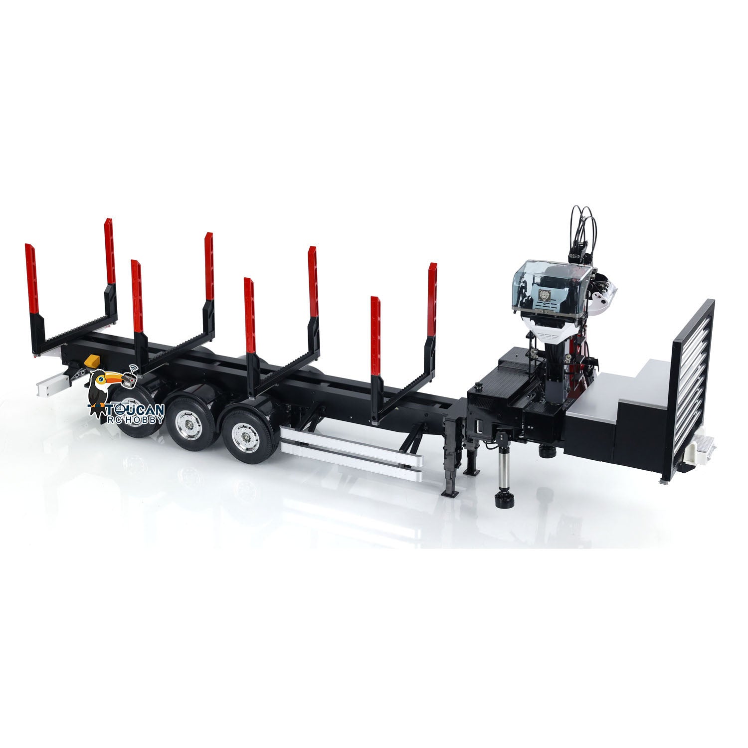 1/14 Scale Custom Hydraulic Metal RC Logging Crane Trailer - Painted & Assembled with LED Light System (99x40x20cm) - Perfect for RC Construction & Logging Simulation, Heavy Duty Hauling & Off-Road Scenarios