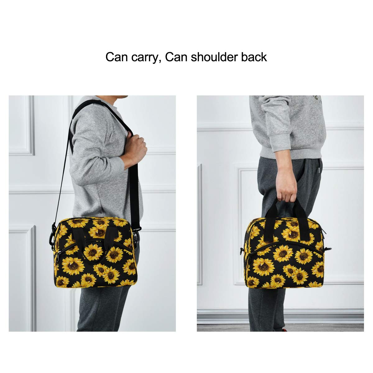 SUABO Insulated Lunch Cooler Bag for Women & Men - Sunflower Pattern Tote Lunch Bag - Perfect for Work, School, Picnics & Outdoor Activities
