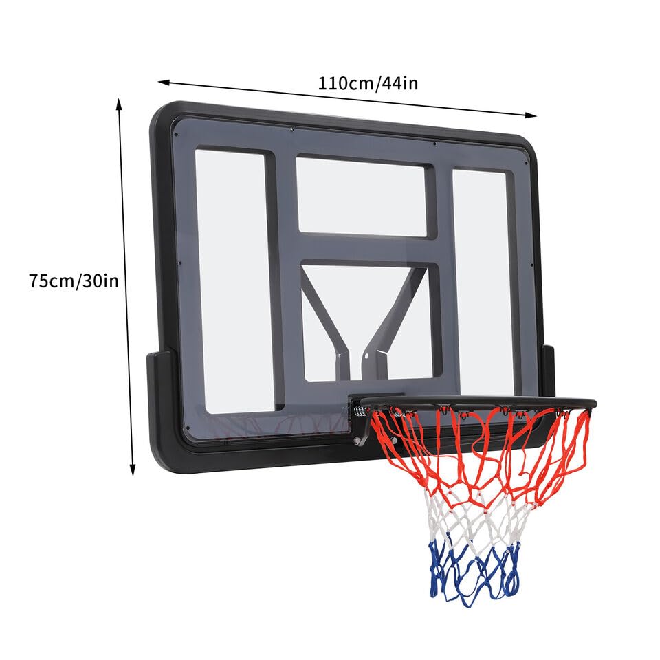 Wall Mounted Basketball Hoop System - 44 Inch Shatterproof Backboard with Rim Combo for Outdoor Sports & Driveway Games - Perfect for Home, School & Park Basketball Practice