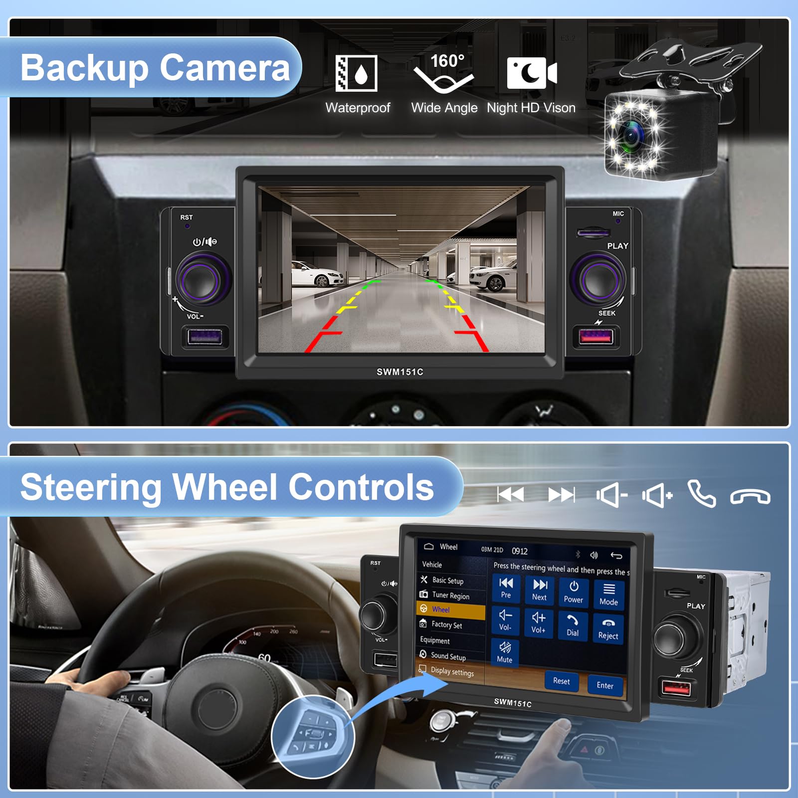 PODOF Single Din Car Stereo with 5