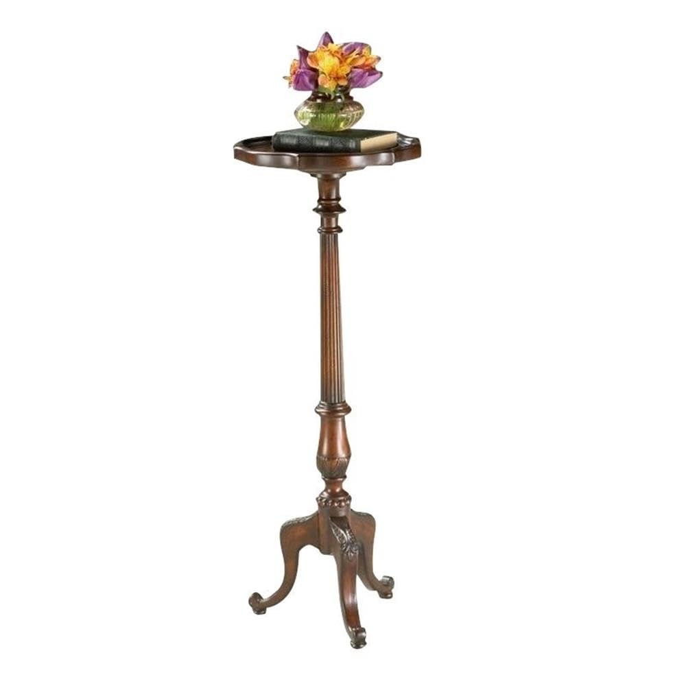 Traditional Wood Pedestal Plant Stand - Cherry Dark Brown Finish | Indoor/Outdoor Decorative Flower Pot Holder for Living Room, Patio & Garden Decor