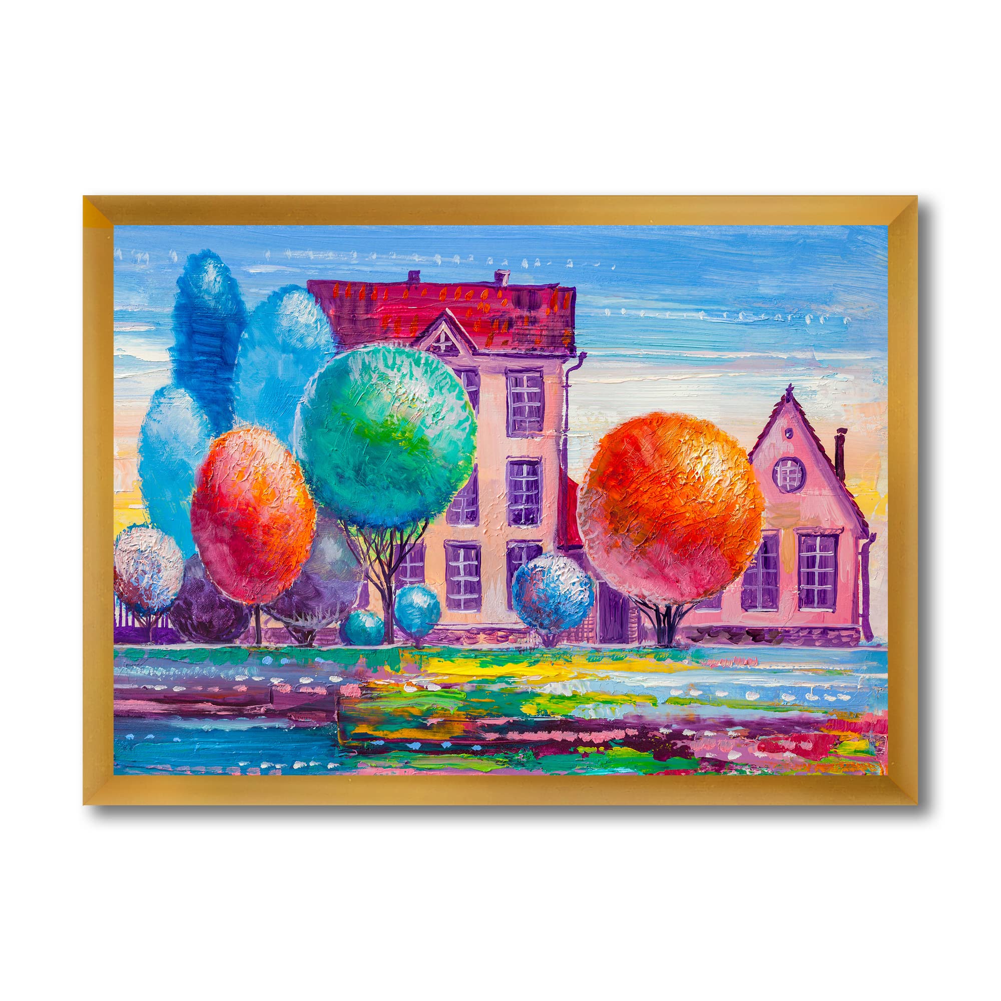 Daydream House In The Village - Traditional Framed Wall Art Painting for Living Room, Bedroom & Office Decor | Rustic Countryside Landscape Canvas Print