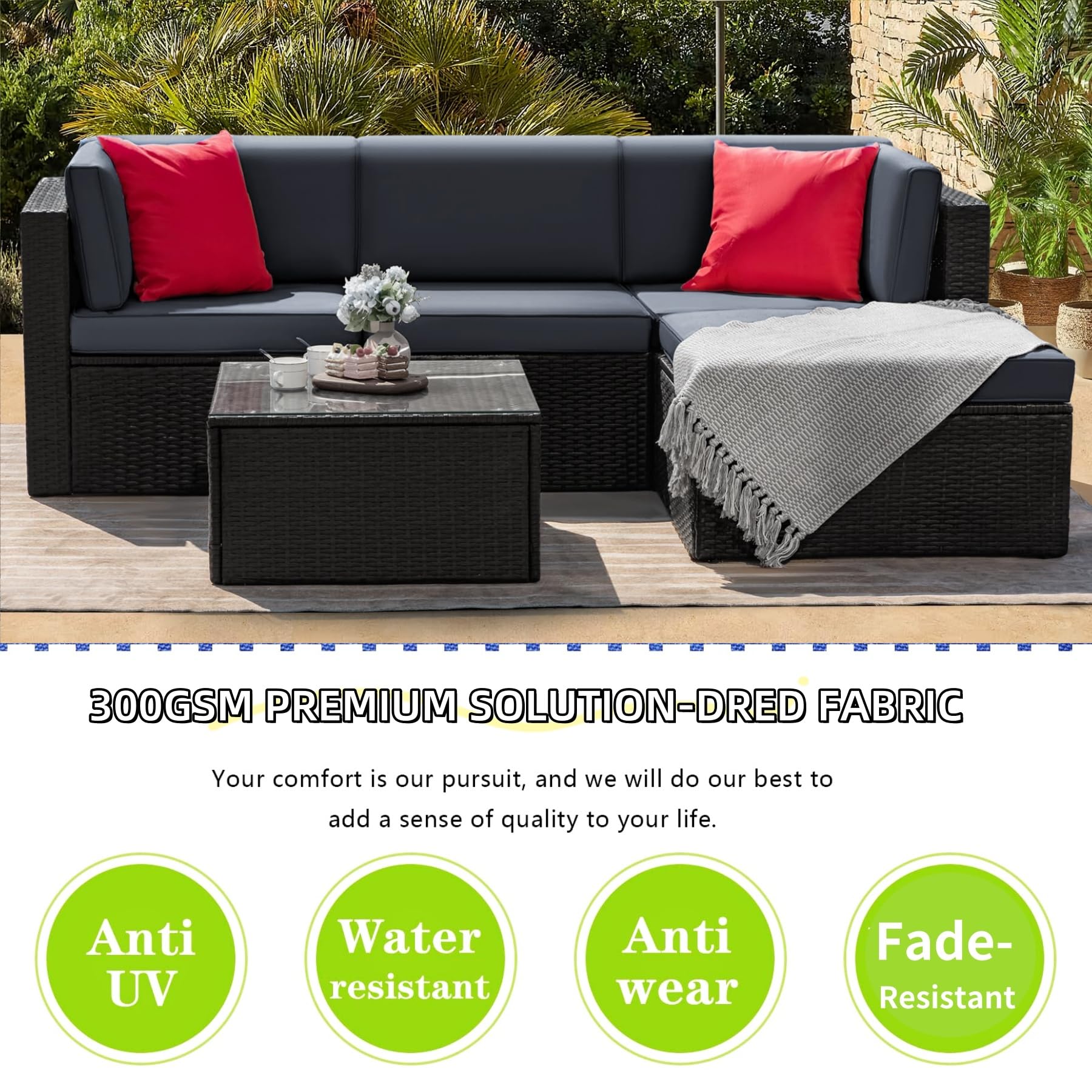 PROHIKER 9-Pack Outdoor Cushion Covers with Zipper - Replacement Covers for 5-Piece Patio Furniture Sets (Dark Gray) - Waterproof Sofa & Pillow Covers for Outdoor Conversation Sets, Deck, Porch, and Garden Furniture