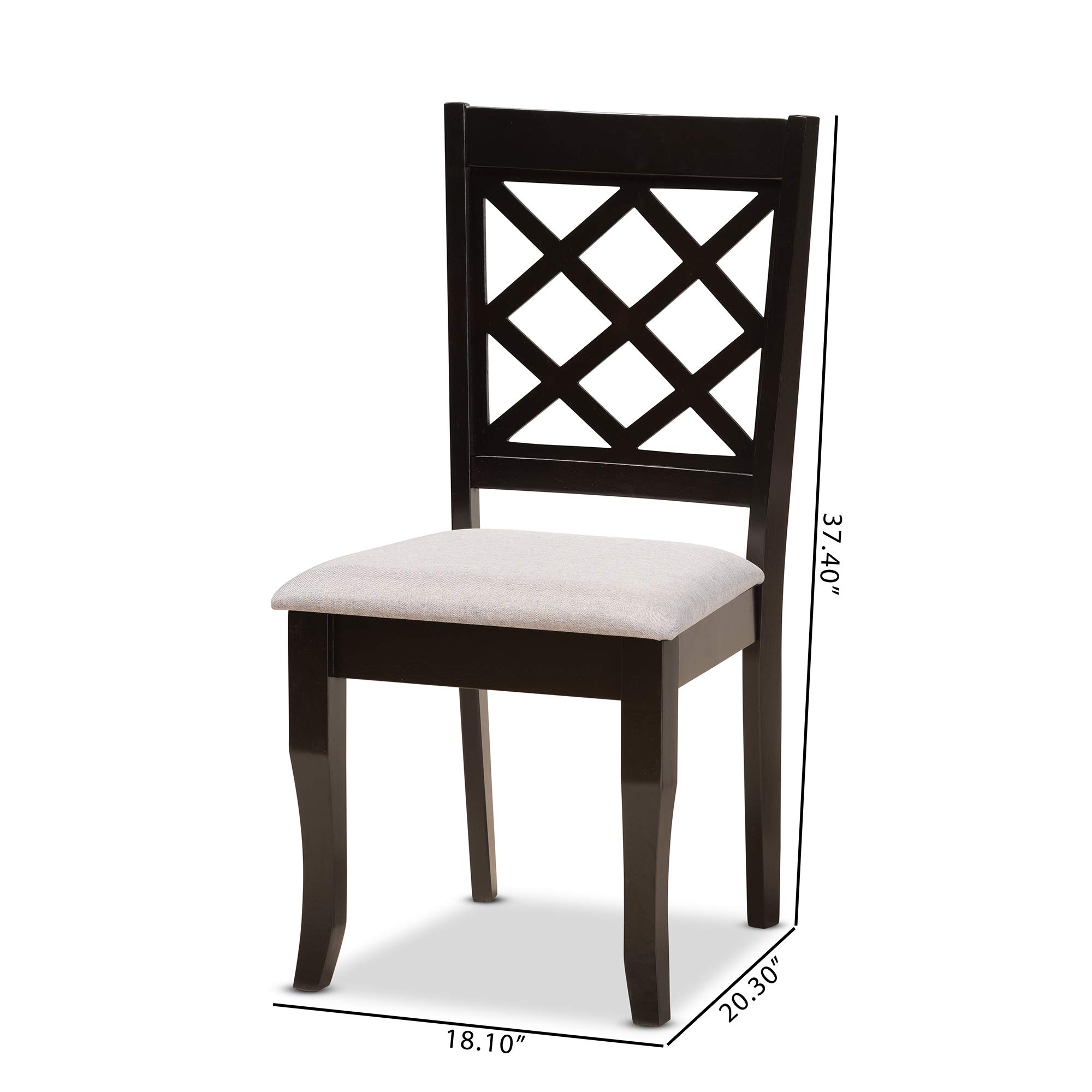 Baxton Studio Verner 2-Piece Dining Chair Set - Grey Fabric Upholstered with Dark Brown Wood Finish - Modern Kitchen & Dining Room Furniture for Home Decor