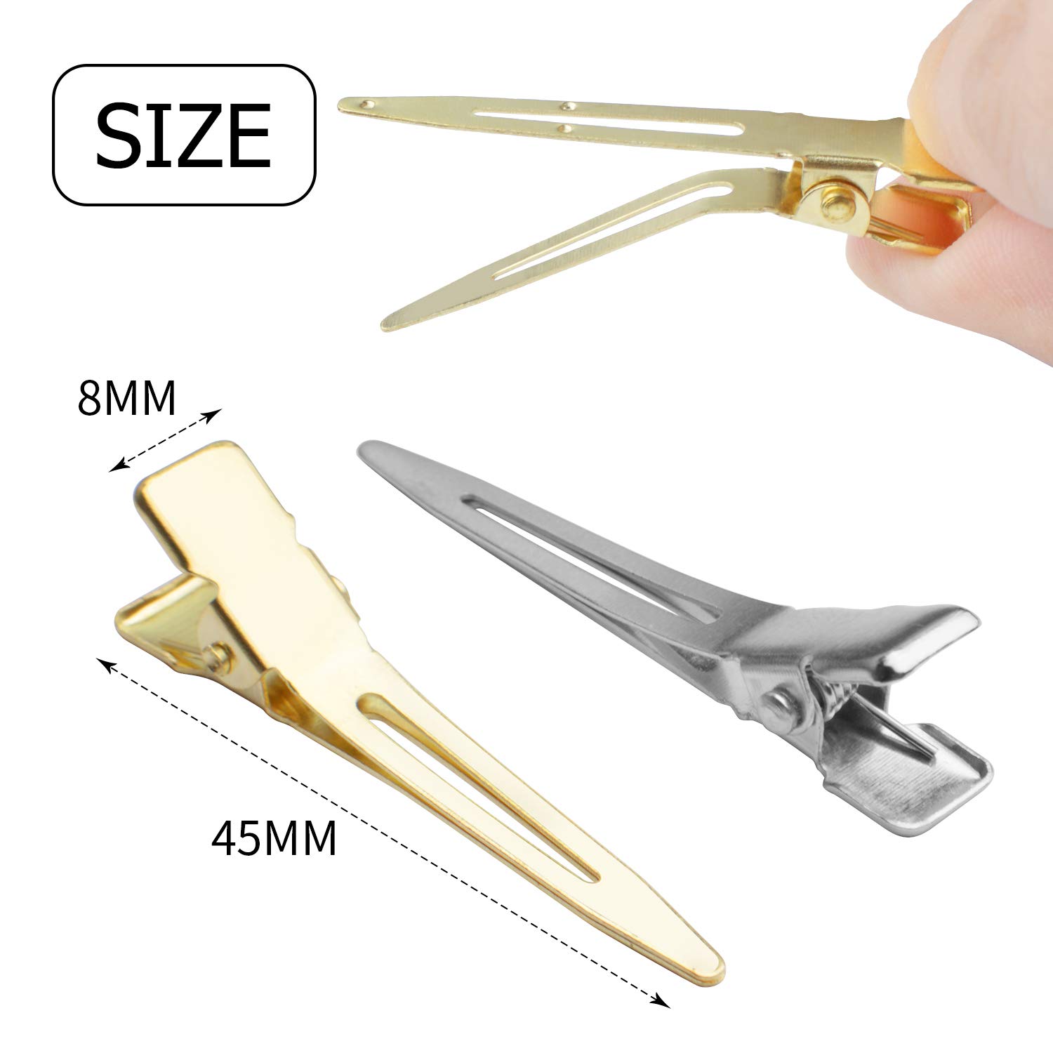 Jdesun 100pcs 1.77 Inches Single Prong Curl Clips - Metal Alligator Hair Clips for Hair Extensions & Styling (2 Colors) - Perfect for Salon, DIY Hair Care & Cosplay