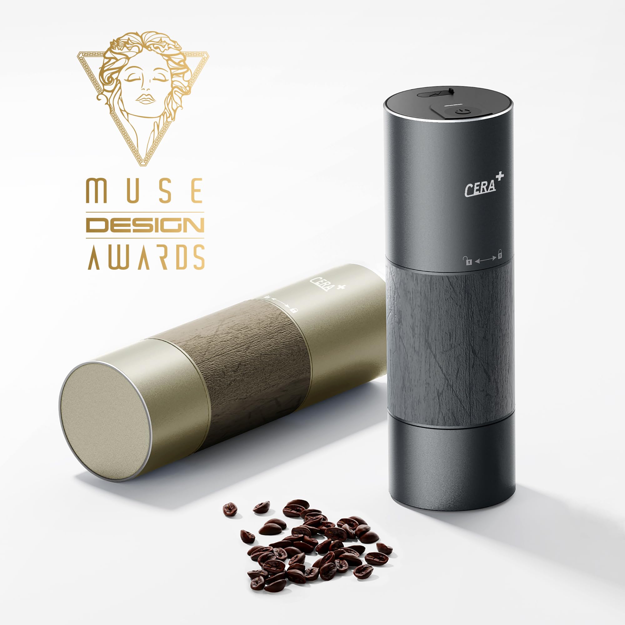 Premium CERA+ Portable Electric Burr Coffee Grinder - Compact Espresso Machine for Travel, Camping & Hiking - Includes Carrying Bag (Gold) - Perfect for Fresh Coffee On-The-Go, Outdoor Adventures & Home Use