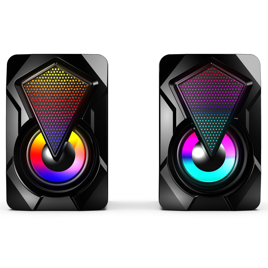 RGB LED Gaming Speakers with Colorful Lights - USB Powered PC Computer Speakers for Desktop, Laptop, PS4, Xbox, TV - Perfect for Gaming Setups, Home Office & Entertainment Systems (2 Pack)