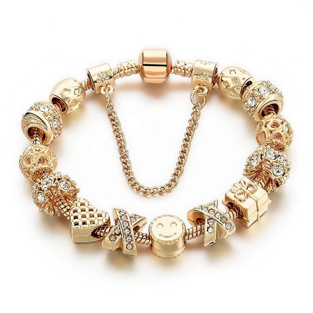 Gold Plated Snake Chain Choker Charm Bracelet for Women - Heart Shape & Smile Rhinestone Beads, Elegant Jewelry Gift for Girls, Mom, Wife | Perfect for Birthday, Anniversary, Valentine's Day & Special Occasions