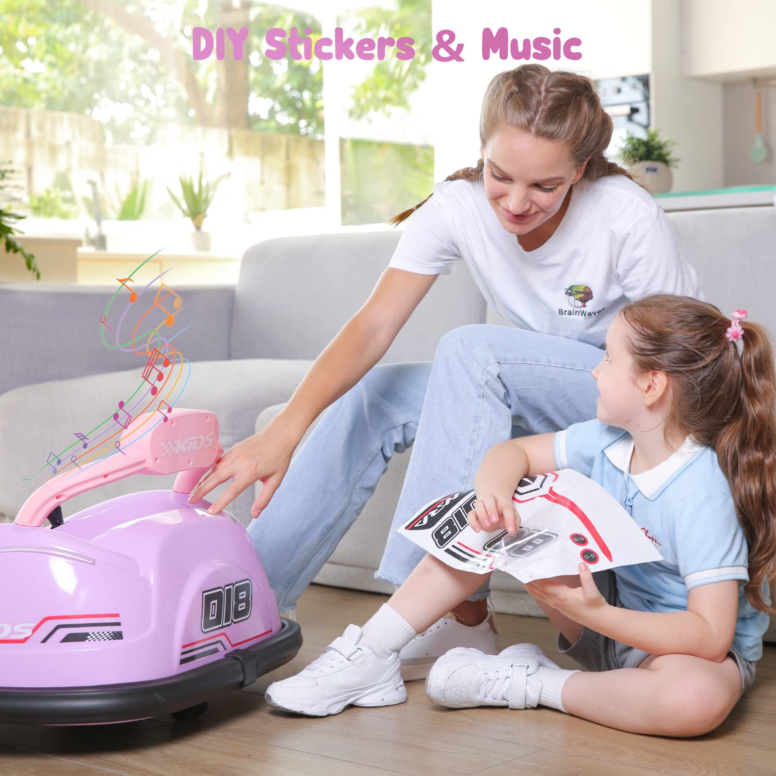 ELEMARA 12V Electric Bumper Car for Toddlers & Kids - Remote Control Ride-On Toy with 2 Speed Modes, Safety Belt, LED Lights & DIY Stickers - Large Purple Bumper Car for Indoor/Outdoor Play, Birthday Gifts & Family Fun
