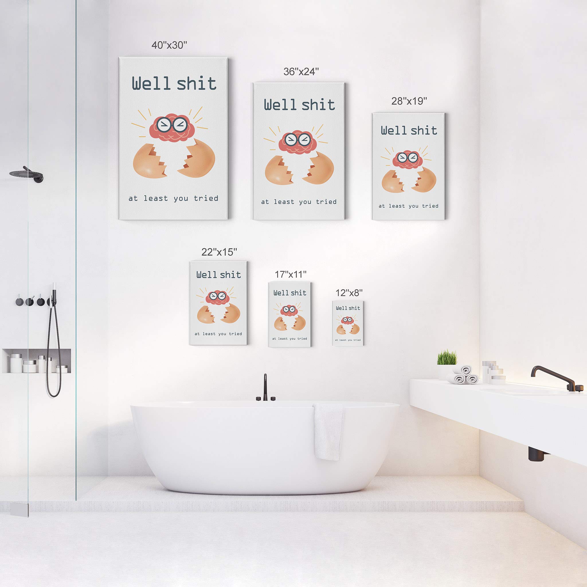 Funny Bathroom Wall Art - 'Well Shit At Least You Tried' Canvas Print | Ready to Hang Bathroom Decor | 40x30 Inches | Made in USA | Perfect for Toilet Humor & Unique Home Decoration