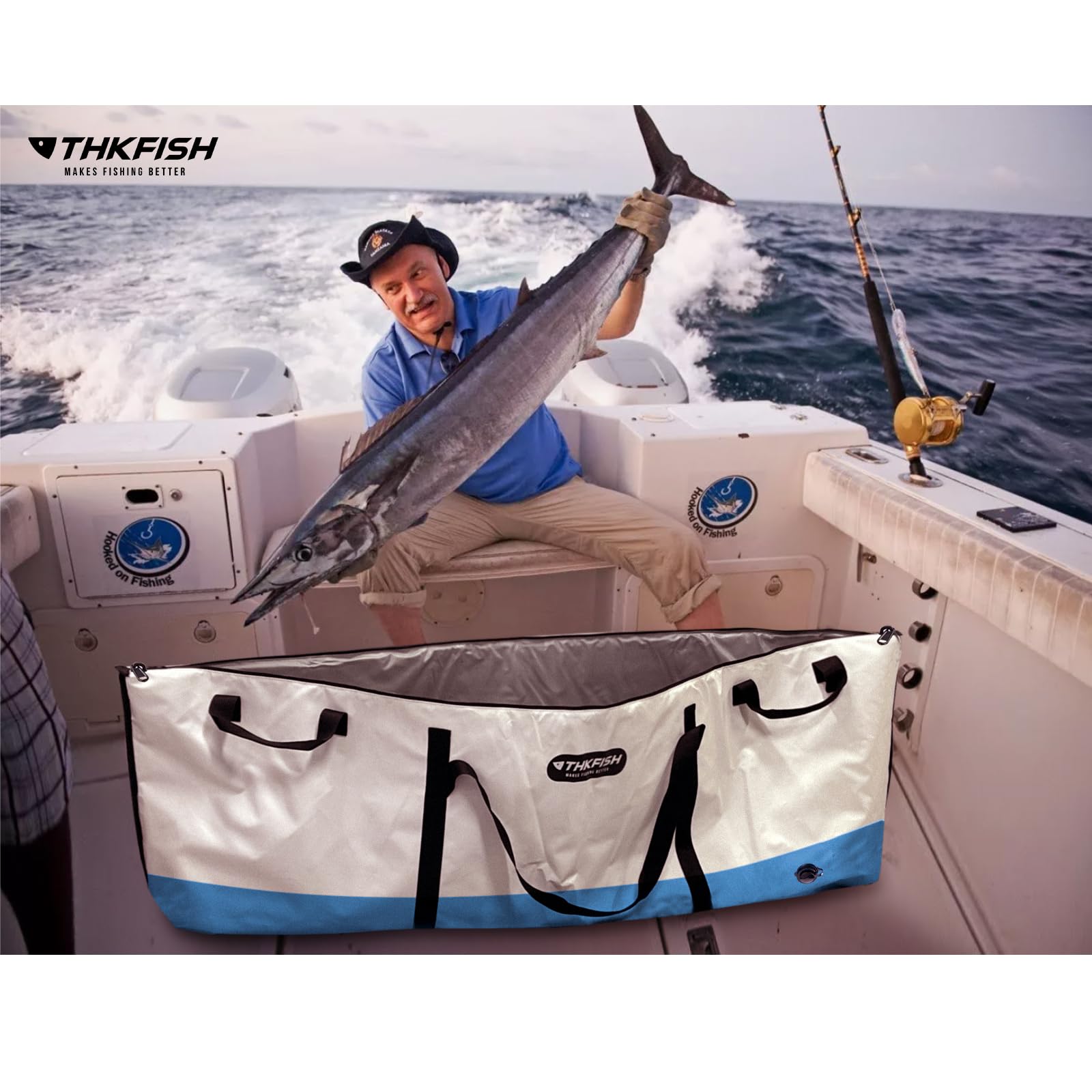 THKFISH 60x20x9in Insulated Fish Cooler Bag - Waterproof Kill Bag for Fresh Caught Fish, Ideal for Fishing Trips and Boat Outings