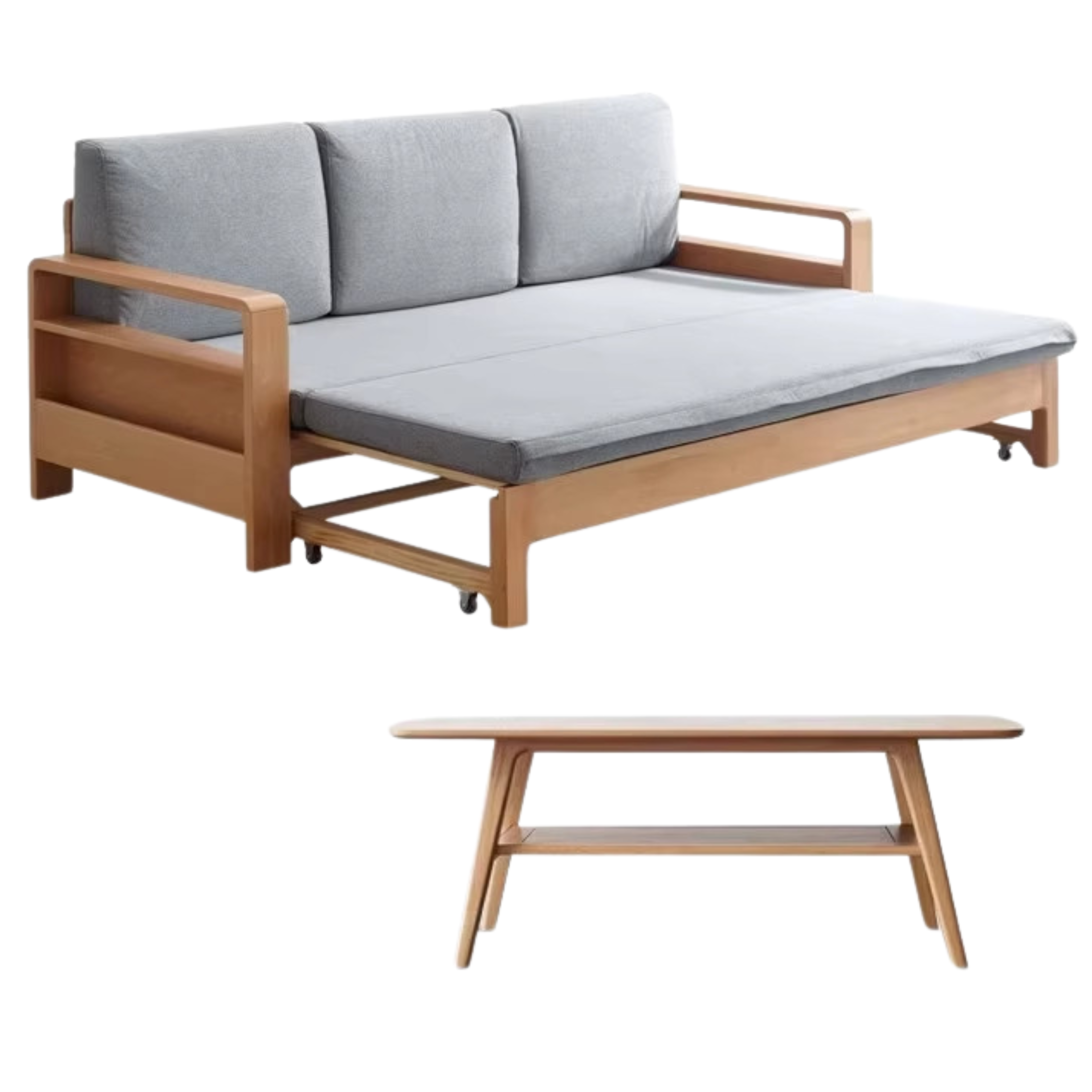 Solid Oak & Beech Wood Sleeper Sofa - Convertible Couch Bed for Living Room, Guest Room & Small Spaces - Durable & Stylish Furniture for Home & Office