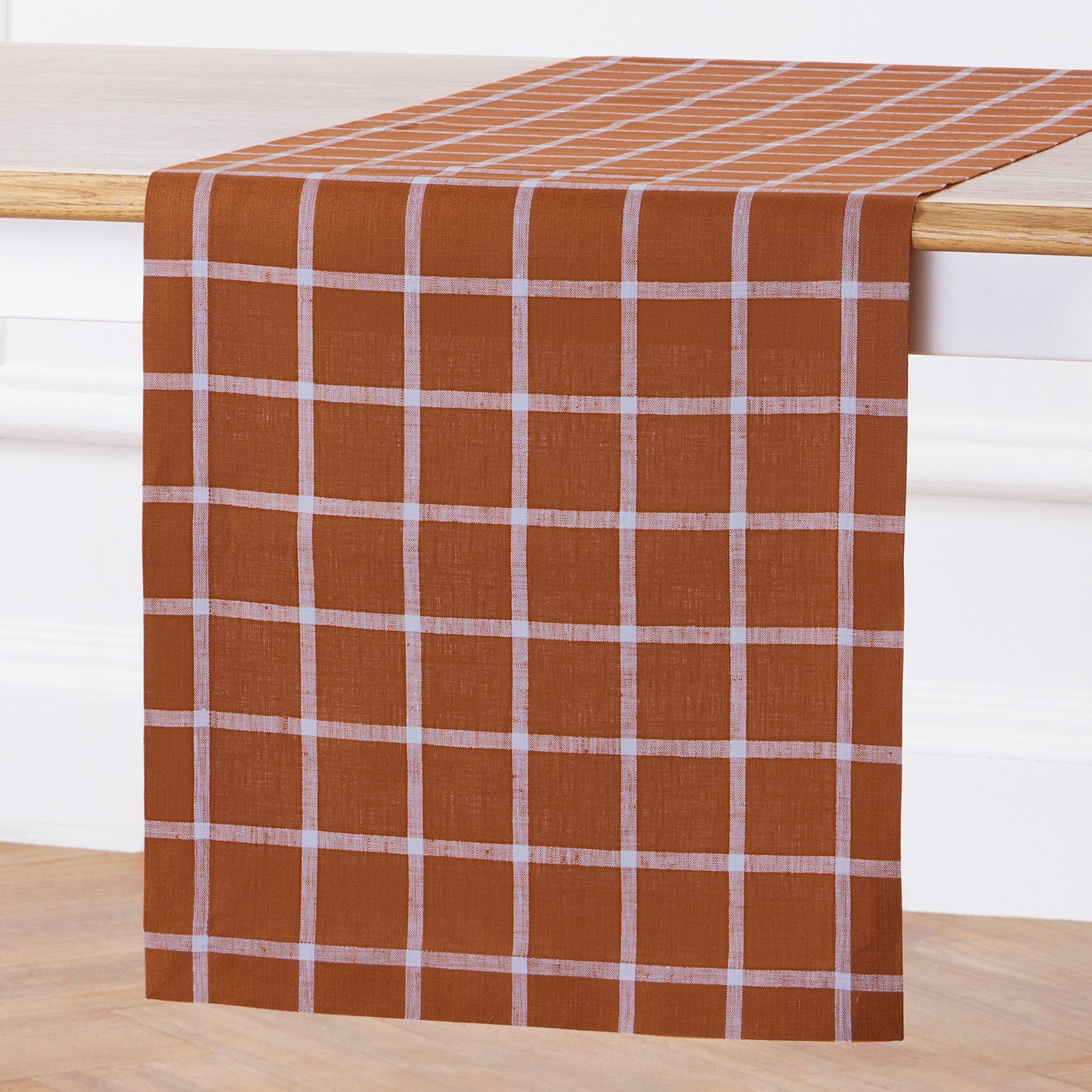 Elegant Windowpane Table Runner - White Linen Rectangular Dining Table Decor for Wedding, Christmas & Holiday Parties - Perfect for Farmhouse, Rustic & Modern Home Decor