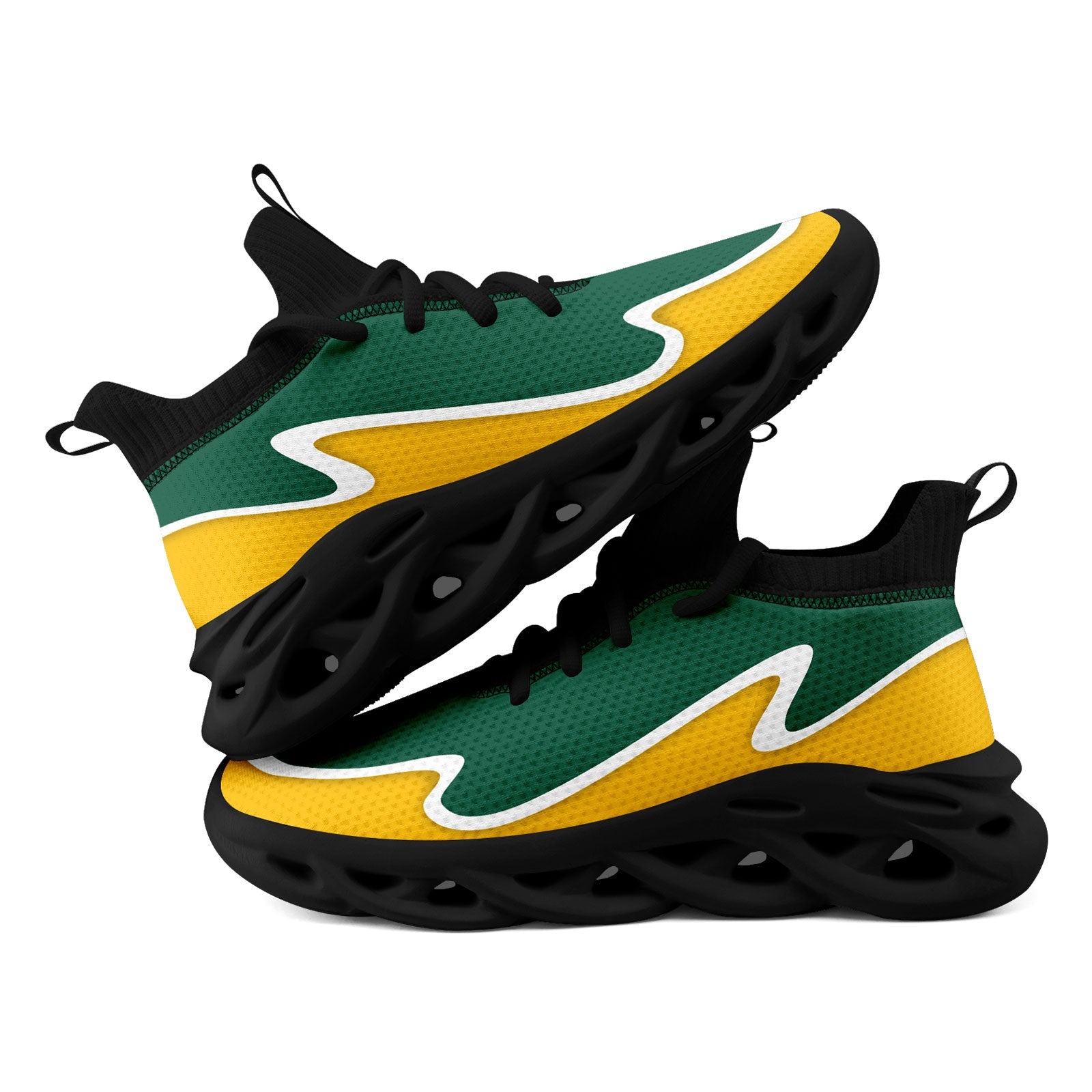 Custom Green & Yellow Maxsoul Personalized Sneakers - Lightweight Comfortable Walking Shoes for Men & Women (FN030A E020011 23) - Perfect for Running, Gym Workouts & Casual Streetwear Fashion