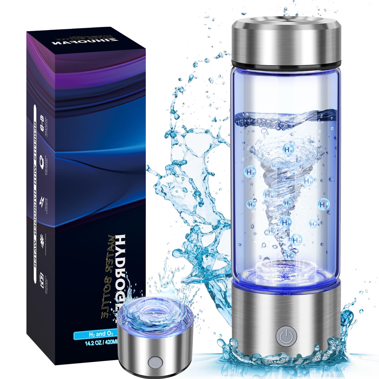 Premium Hydrogen Water Bottle Generator with SPE PEM Technology – Fast 3-Minute Electrolysis for 1600PPB Hydrogen-Rich Water – Portable Hydrogen Generator for Home, Office, Travel & Wellness Routines