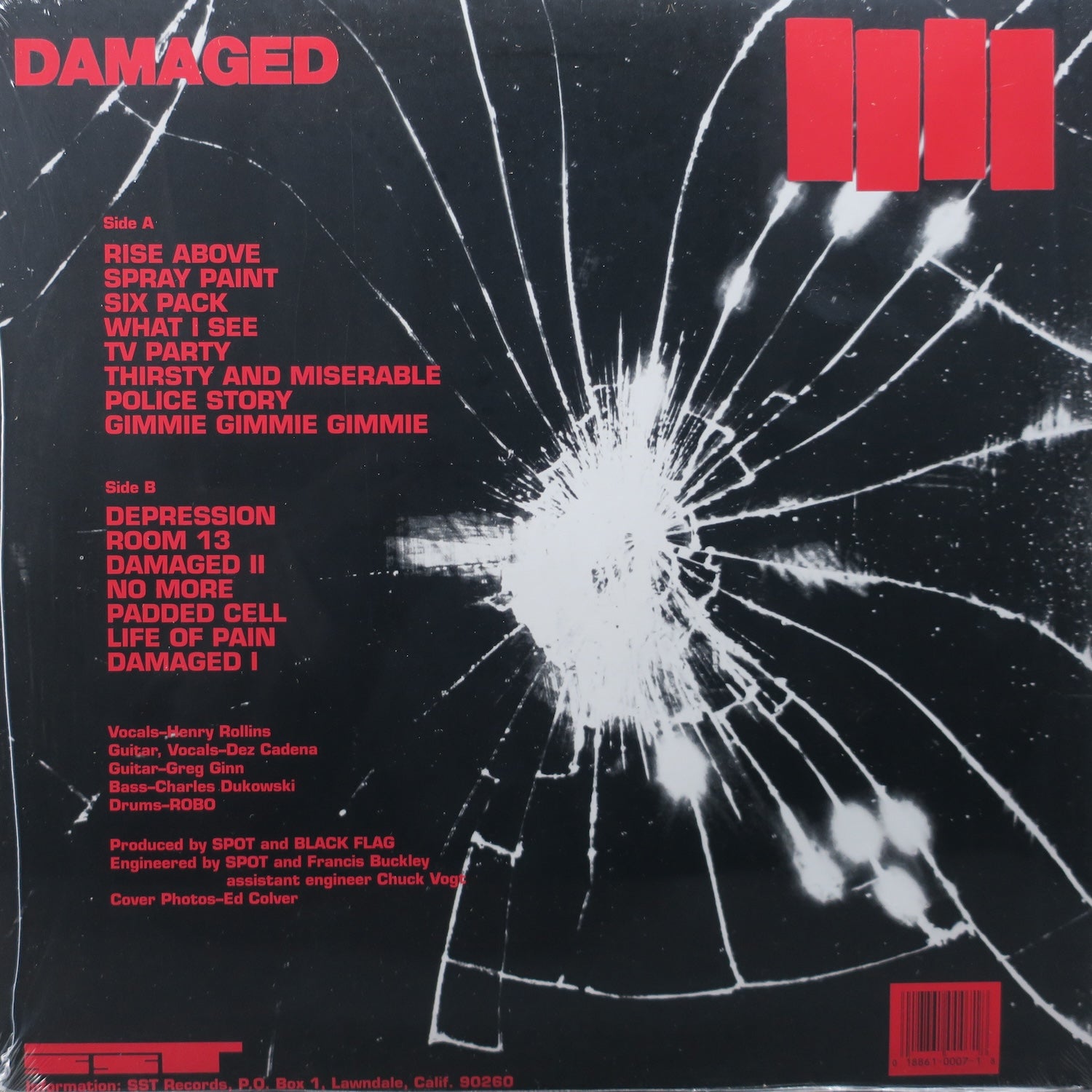 BLACK FLAG 'Damaged' Vinyl LP Record - SST Records 1981 Hardcore Punk Music Album - Perfect for Punk Collectors & Vinyl Enthusiasts