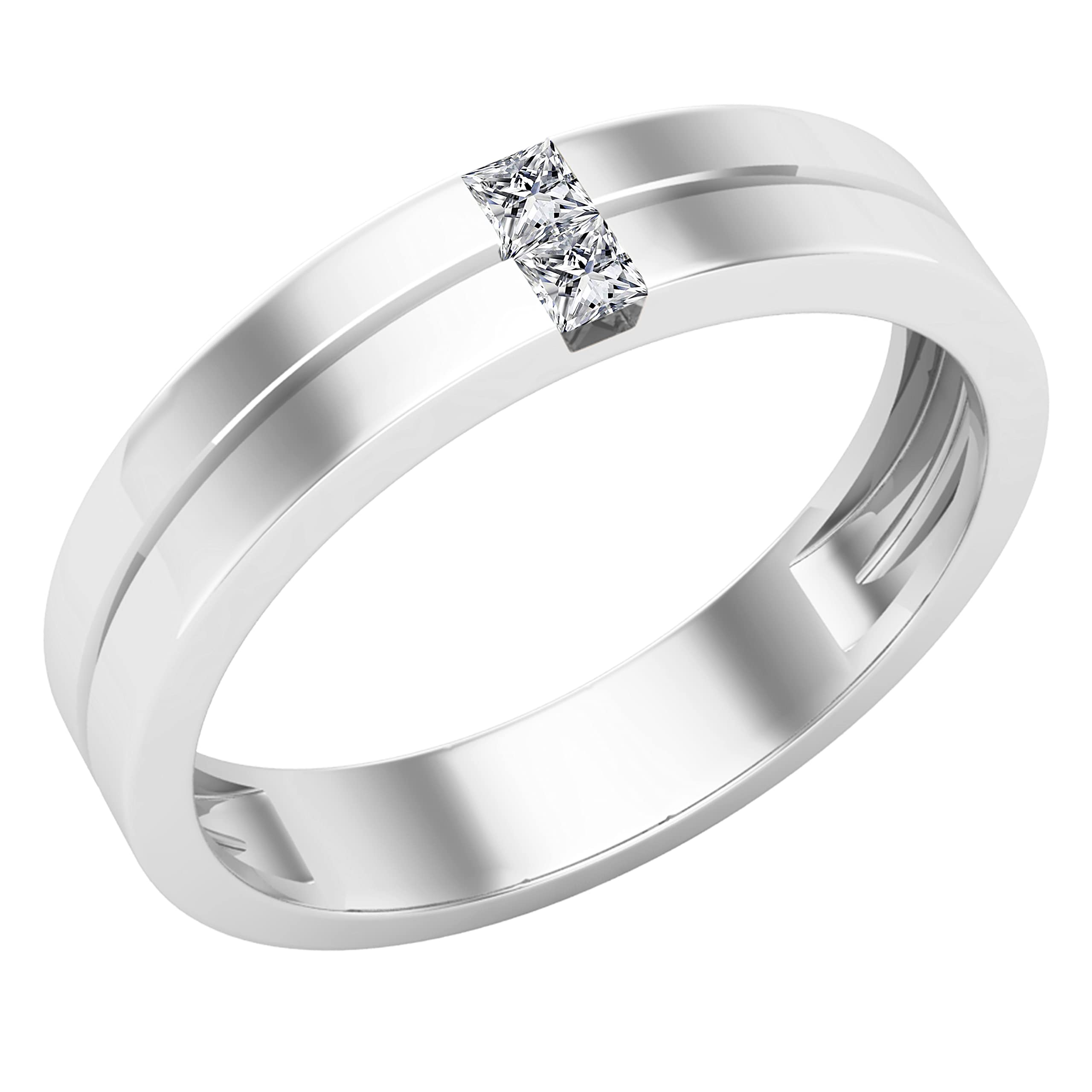 Dazzlingrock 2mm Princess Cut Gemstone & Diamond Men's Wedding Band Ring in 925 Sterling Silver - Perfect for Engagement, Anniversary & Special Occasions