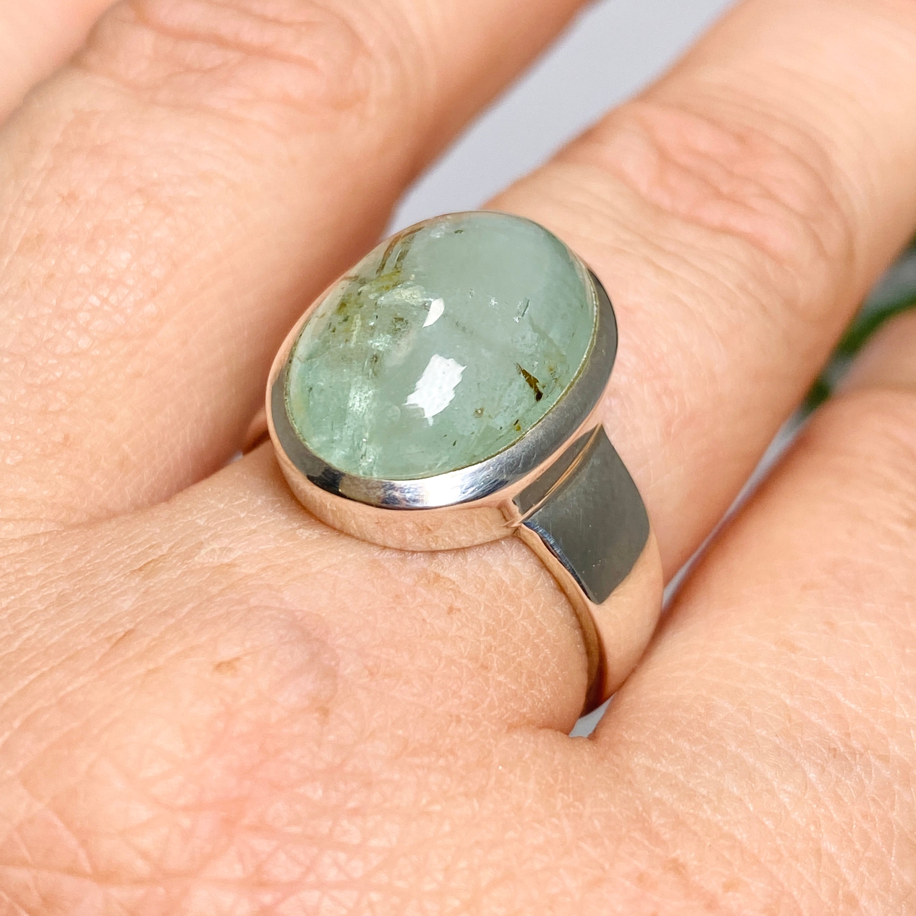 Emerald and Rutile Oval Cabochon Ring - Size 8.5 - Handmade Sterling Silver Jewelry - Perfect for Wedding, Anniversary & Special Occasion Gifts