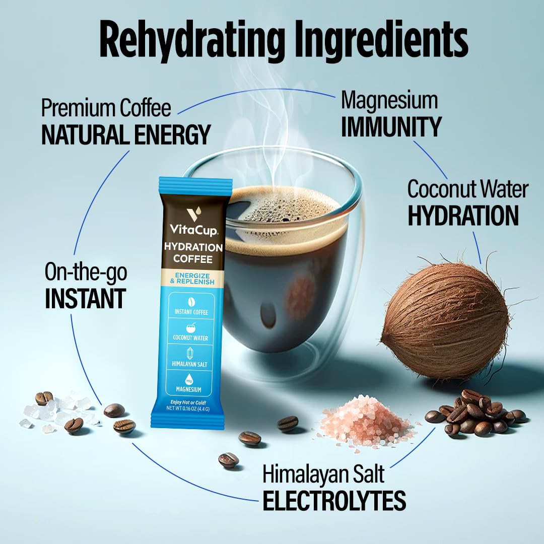 VitaCup Hydration Instant Coffee Sticks with Electrolytes & Coconut Water, Medium Roast (18 Count) | Keto & Collagen Vanilla Coffee Creamer with Superfoods & MCTs (10 oz) | Perfect for On-the-Go Energy & Keto Diet Support