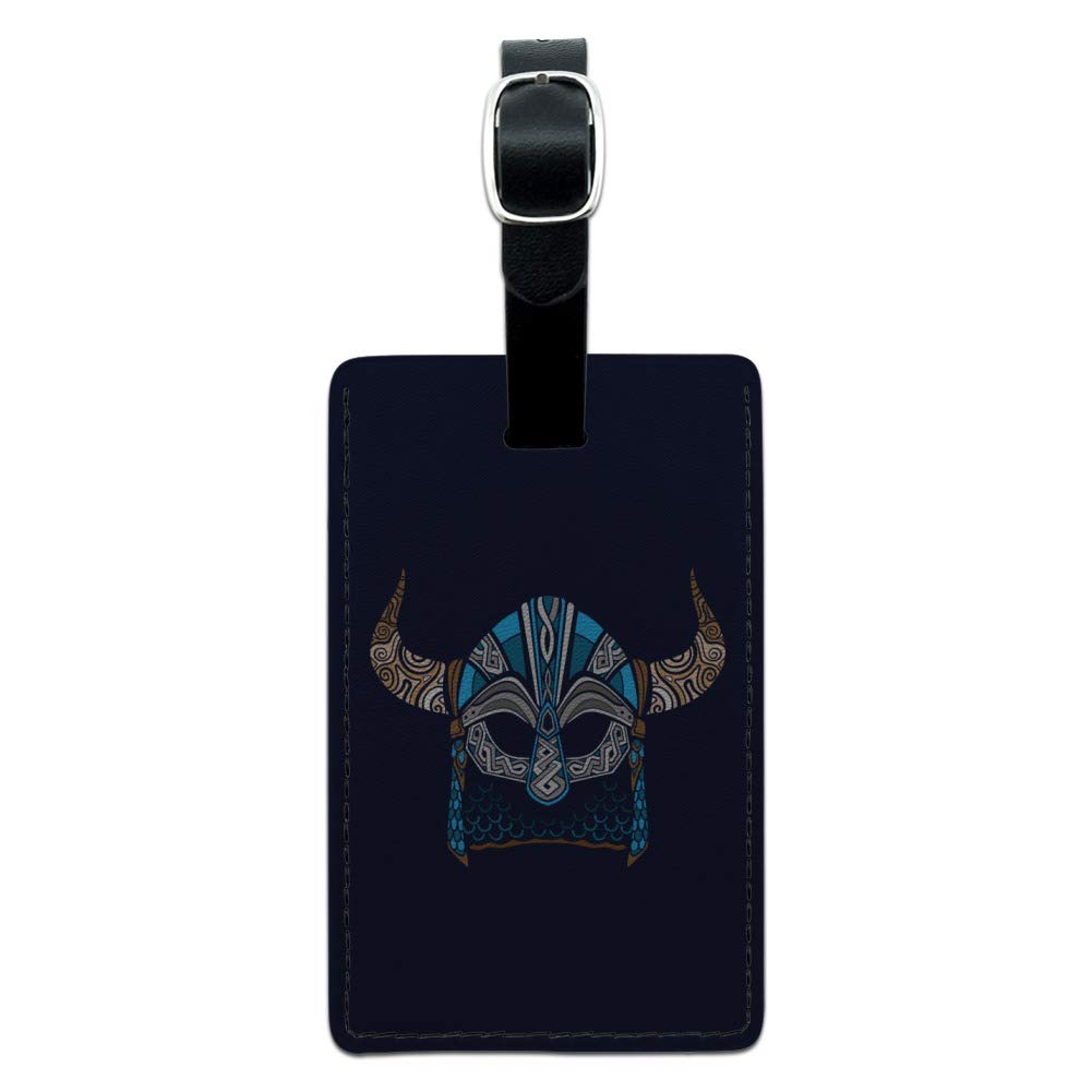 Viking Warrior Helmet with Horns - Medieval Norse Costume Accessory for Cosplay, Halloween & LARP | Leather Luggage Tag for Travel & ID Cards