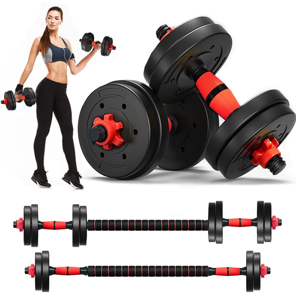 33 LBS Adjustable Dumbbell Set - 2 in 1 Home Gym Barbell Weight Set for Men & Women | Perfect for Strength Training, Full Body Workouts & Small Space Fitness