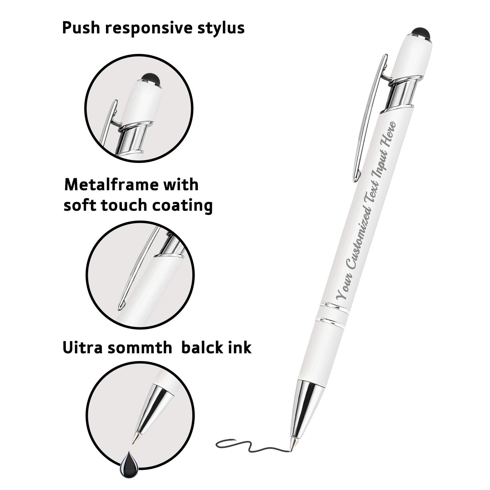 Custom Personalized Ballpoint Pens - 100 Pcs Bulk with Name & Logo Printing - Smooth Black Ink Touch Tip Design - Perfect for Office, School & Corporate Gifts