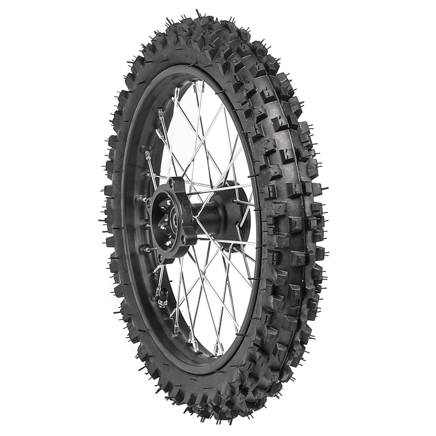 60/100-14 Front & 80/100-12 Rear Disc Brake Wheel Tires with 12mm Bearing for Pit Dirt Bike - Perfect for Off-Road Racing, Trail Riding and Motocross