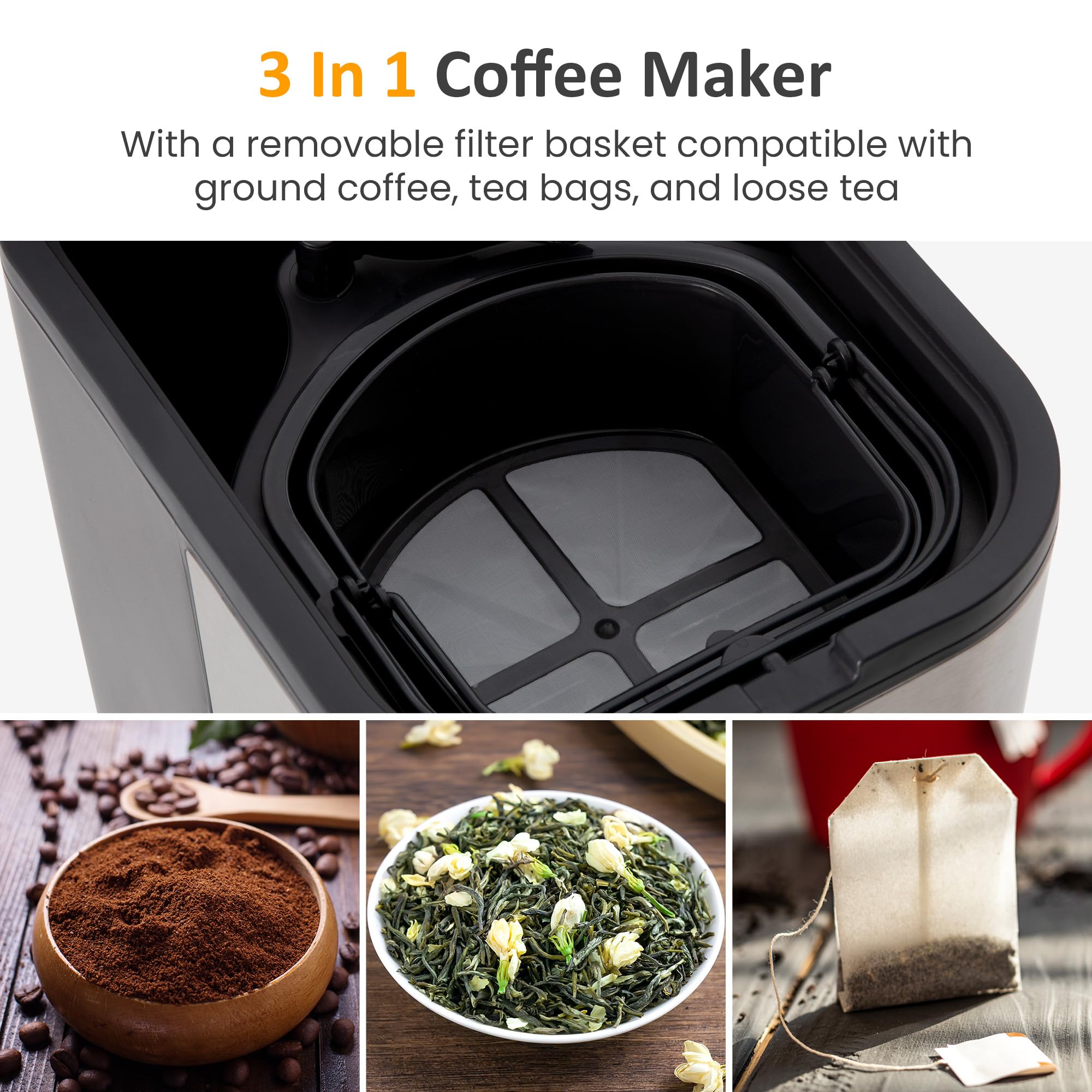 Sunvivi 3-Quart Iced Tea & Coffee Maker - Brews Ground Coffee, Tea Bags & Loose Leaf Tea with Strength Control - 7-Cup Capacity Home Coffee Machine (Black) - Perfect for Summer Drinks, Entertaining & Kitchen Use