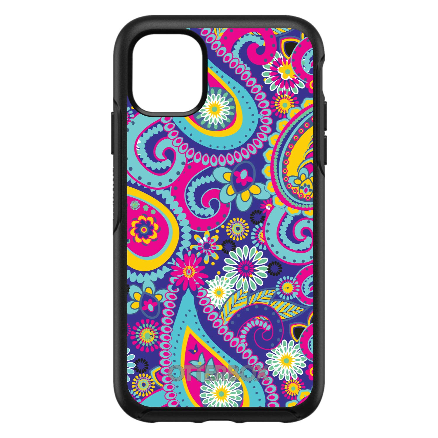 DistinctInk iPhone 12 Pro MAX Case (6.7 Inch) - Durable Protective Phone Cover with Paisley Design, Replacement for OtterBox Symmetry - Hot Blue, Yellow, Pink - Perfect for Everyday Use, Travel & Outdoor Activities