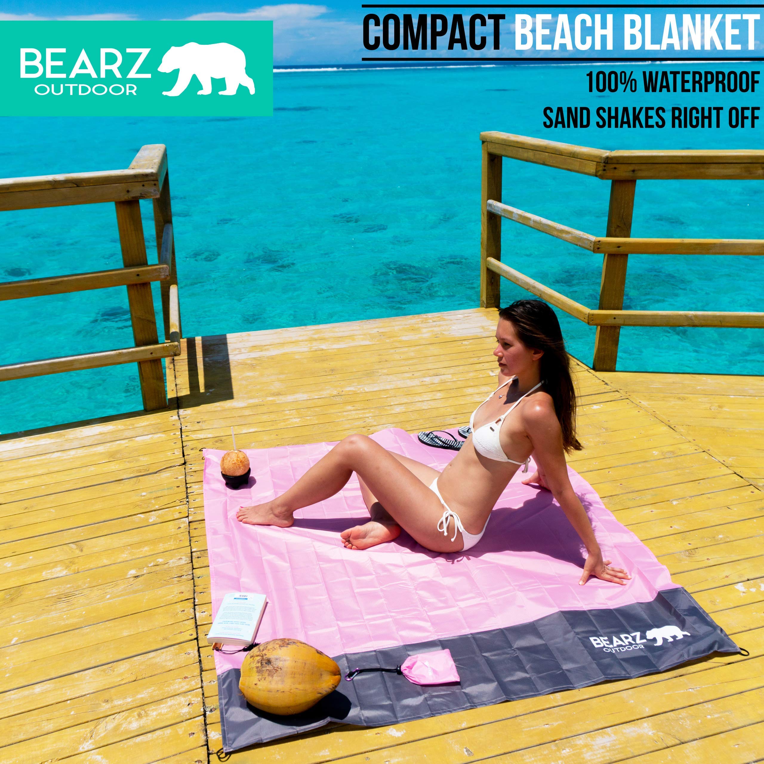 **Waterproof Pocket Picnic Blanket with Stakes - Portable Travel & Beach Blanket for Camping, Outdoor Picnics, Hiking, and Beach Days (Pink)**