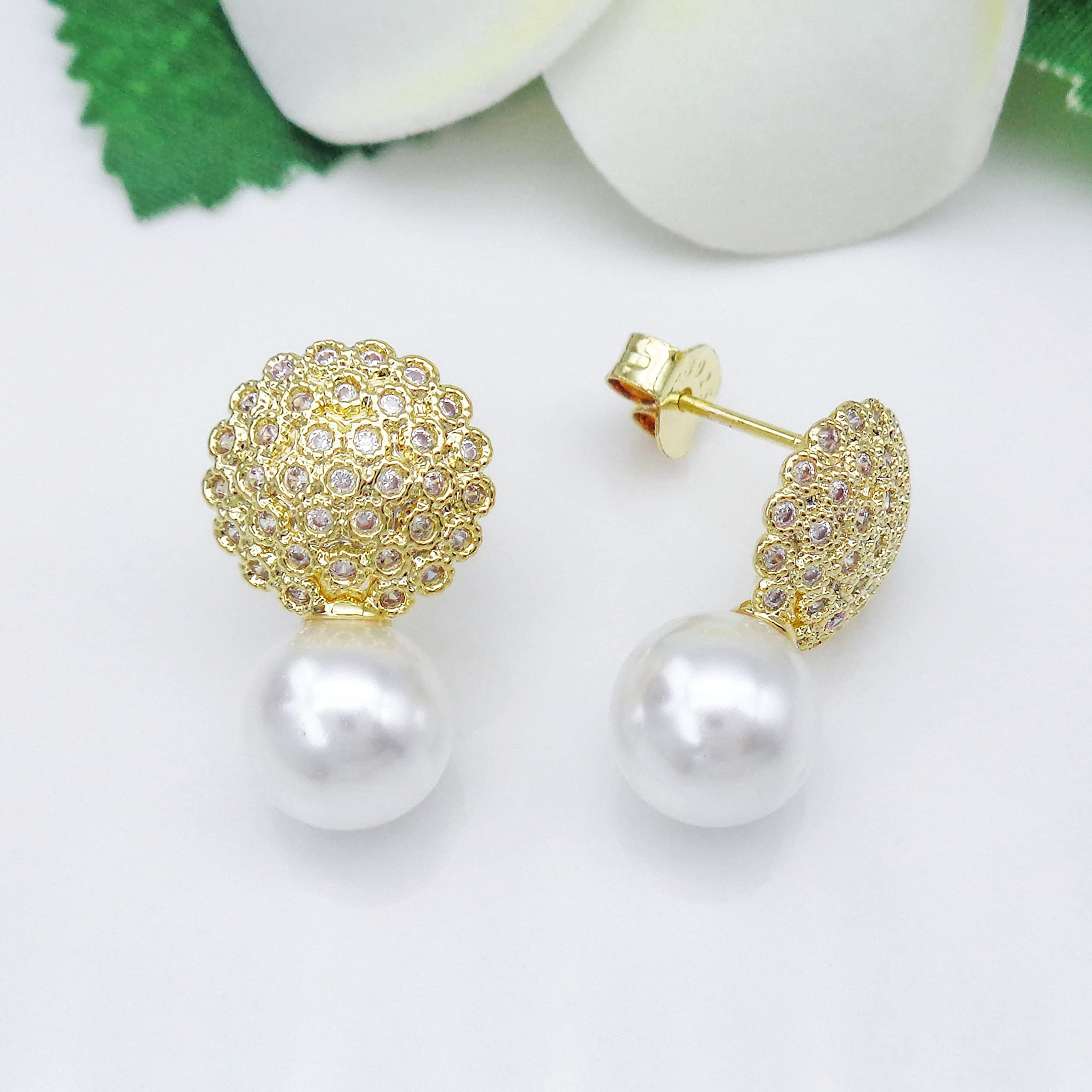 925 Sterling Silver Pearl Stud Earrings for Women - Zirconia & White Gold Plated Fashion Jewelry Gift Set (WK90119) - Perfect for Weddings, Parties & Everyday Wear
