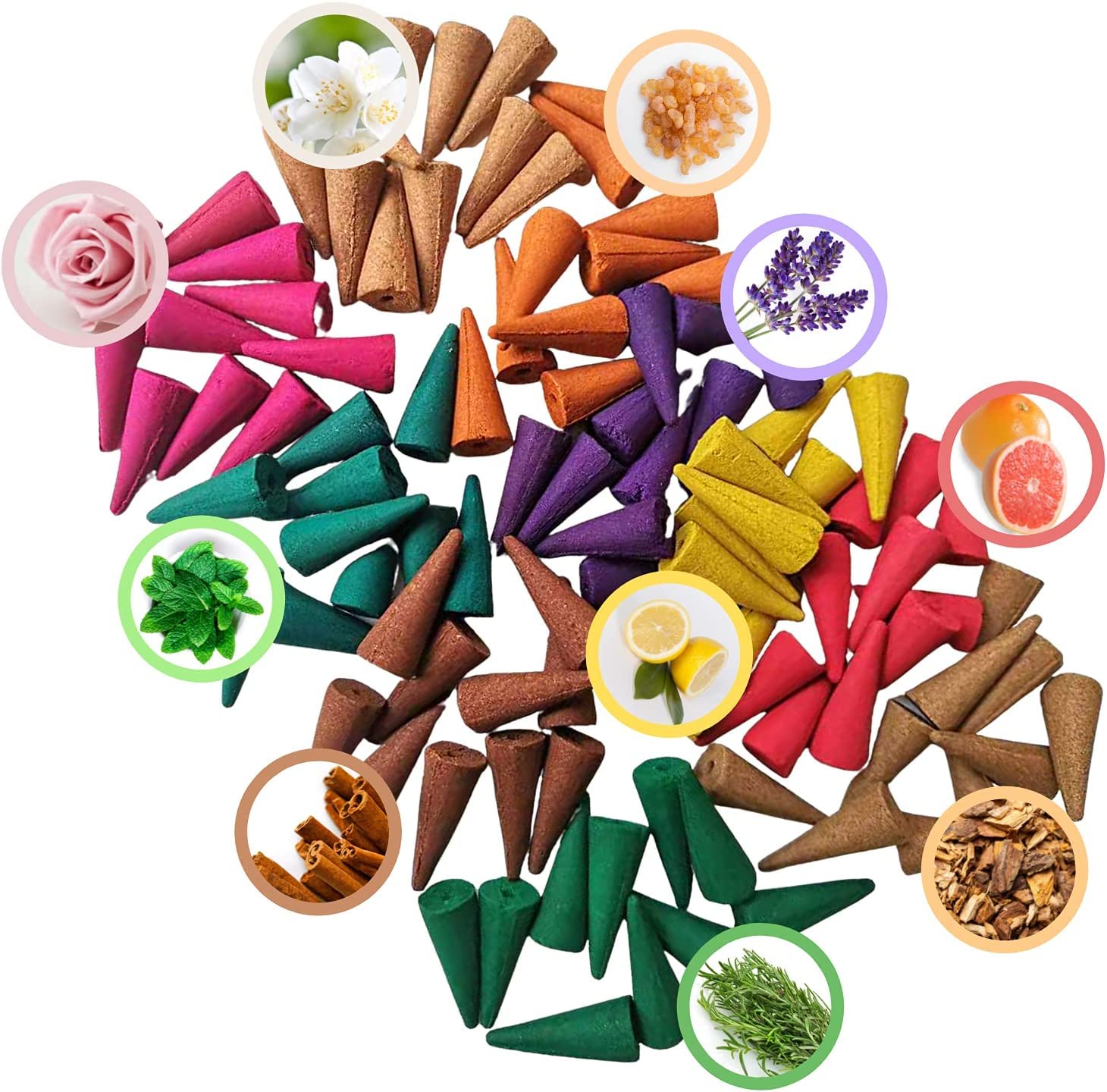 Inscents Waterfall® 100% Natural Backflow Incense Cones - 100 Pack for Relaxation, Meditation & Mindfulness | Rose, Lavender, Mint, Lemongrass Aromatherapy | Perfect for Yoga, Spa, Home Decor and Stress Relief