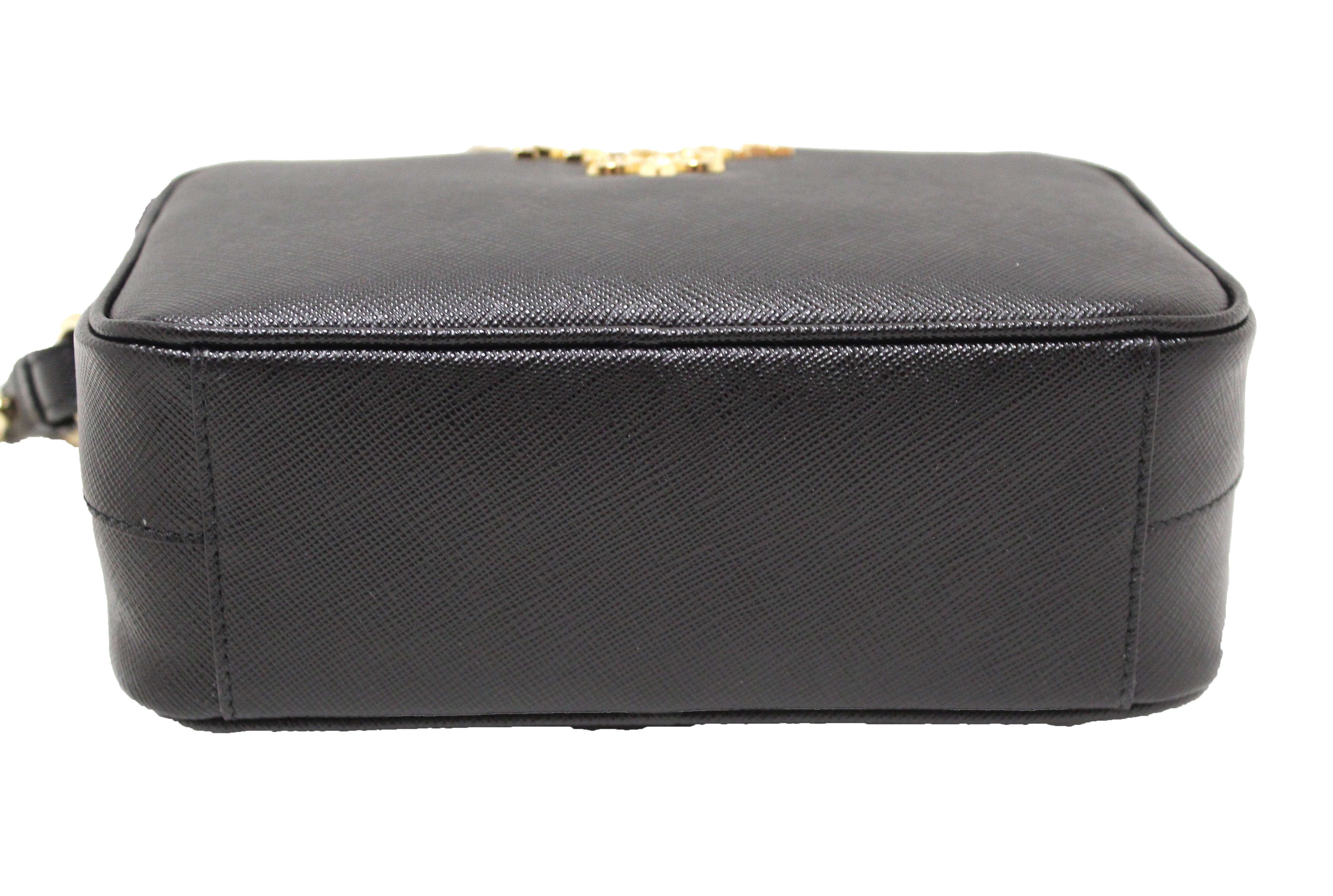 Authentic Prada Black Saffiano Leather Bandoliera Camera Messenger Bag for Women | Luxury Crossbody Shoulder Bag | Perfect for Work, Travel & Everyday Use