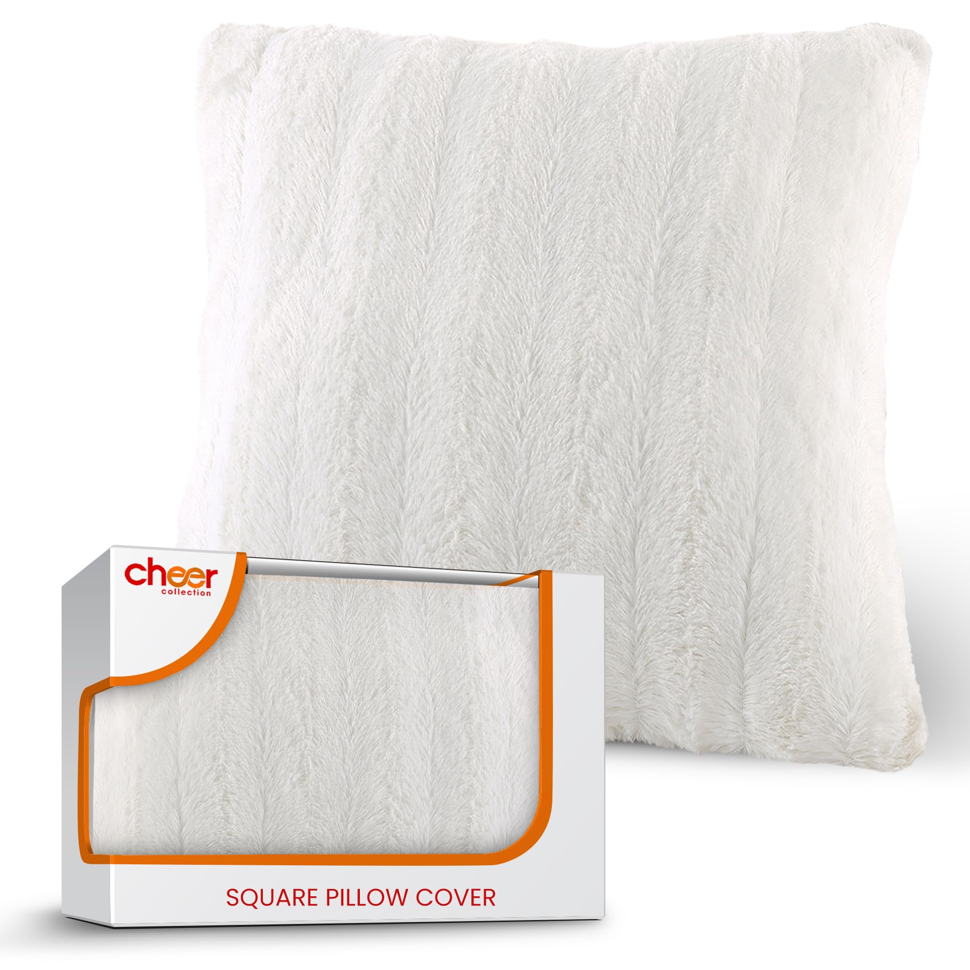 Cheer Collection Faux Fur Throw Pillow Cover - Ultra Soft Fluffy Pillow Case for Couch & Bed (18x18 Inches) - Cozy Home Decor Accent Pillow Cover - Perfect for Living Room, Bedroom & Dorm - White, Pack of 1