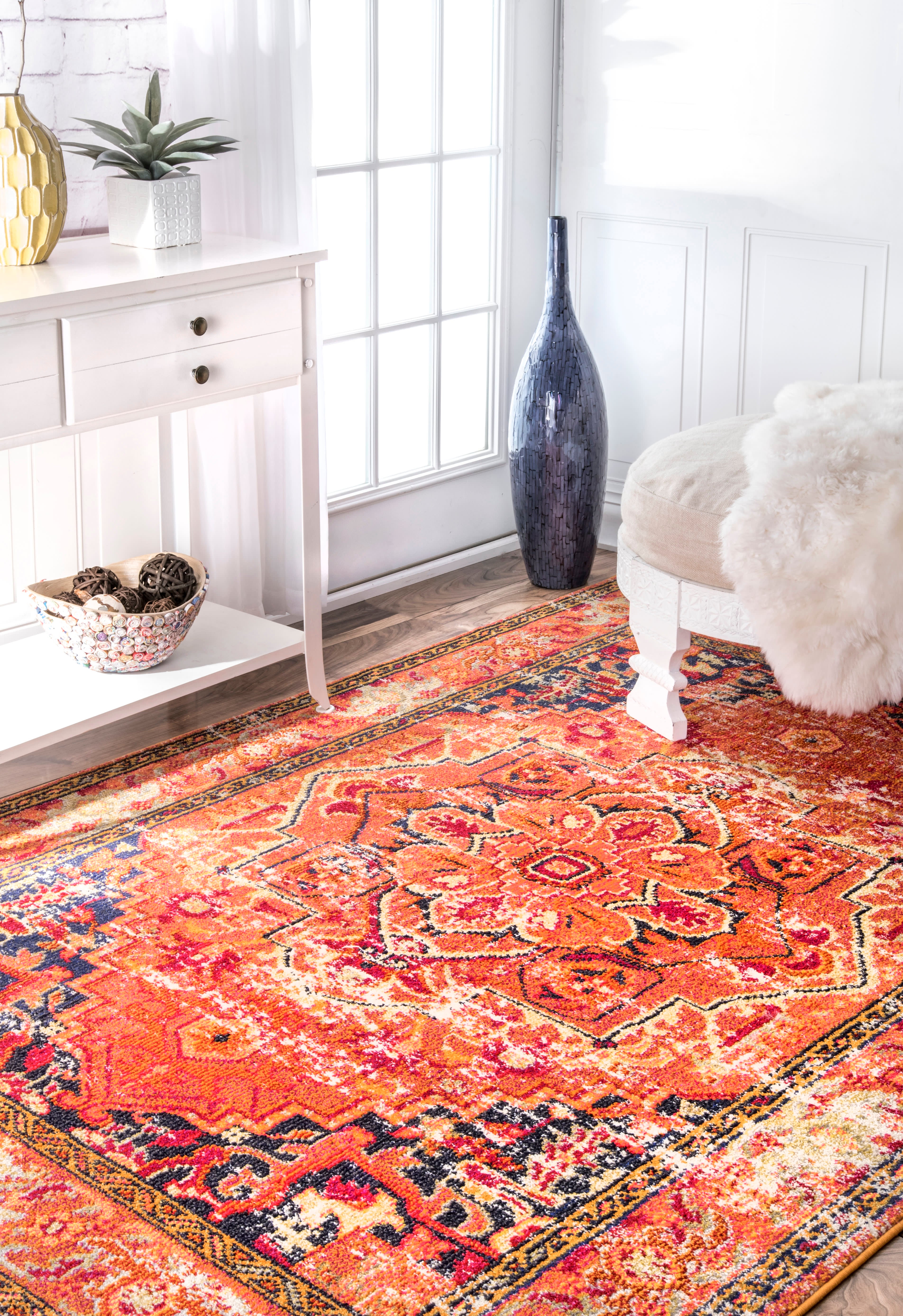 Stylish Orange Center Medallion Rug - Perfect for Living Room, Bedroom & Home Decor | Soft & Durable Area Rug