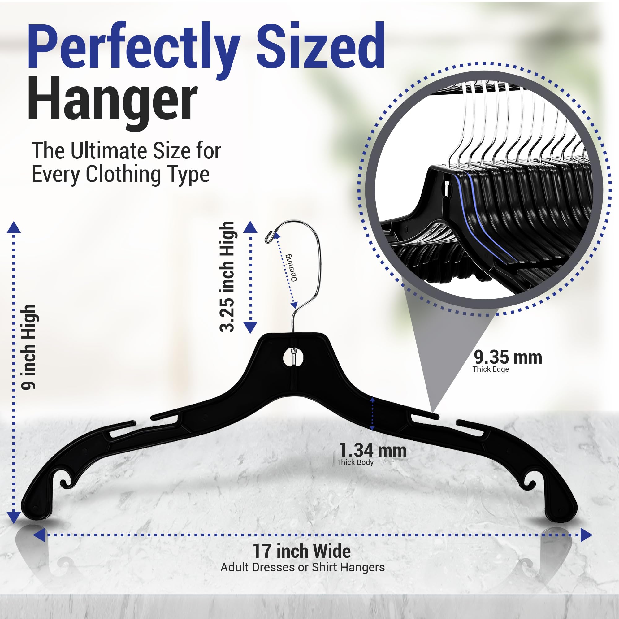 Victory Display Heavy Duty Clothes Hangers - 17in Wide Black Plastic Hangers with Swivel Hooks & Notched Shoulders - Coat & Shirt Organizer for Closet - Space Saving Hanger for Clothing (100 Pack) - Perfect for Wardrobe Organization, Retail Stores & Laundry Businesses