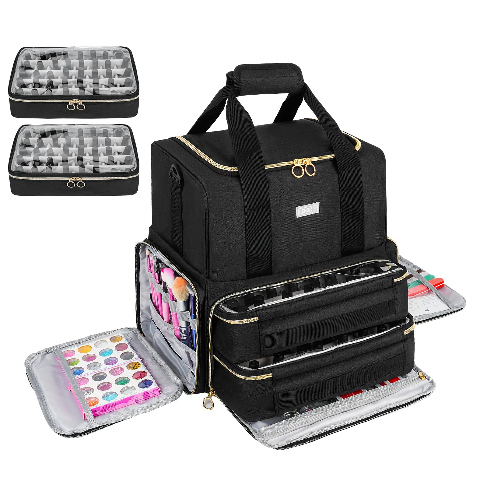 Professional 80-Bottle Nail Polish Organizer with Nail Lamp Holder & 2 Removable Bags - Portable Nail Technician Storage Case for Salon Supplies (Black) | Perfect for Mobile Nail Artists & At-Home Manicures