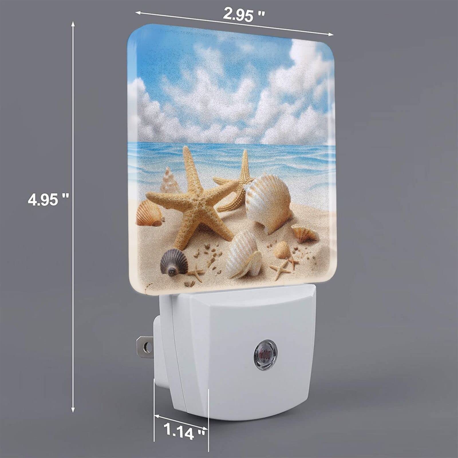 Starfish Seashell Night Light Set of 2 - Auto Sensor LED Dusk-to-Dawn Plug-in Nightlights for Bedroom, Bathroom, Kitchen, Hallway & Stairs - Perfect for Summer Beach Decor & Nighttime Safety Lighting