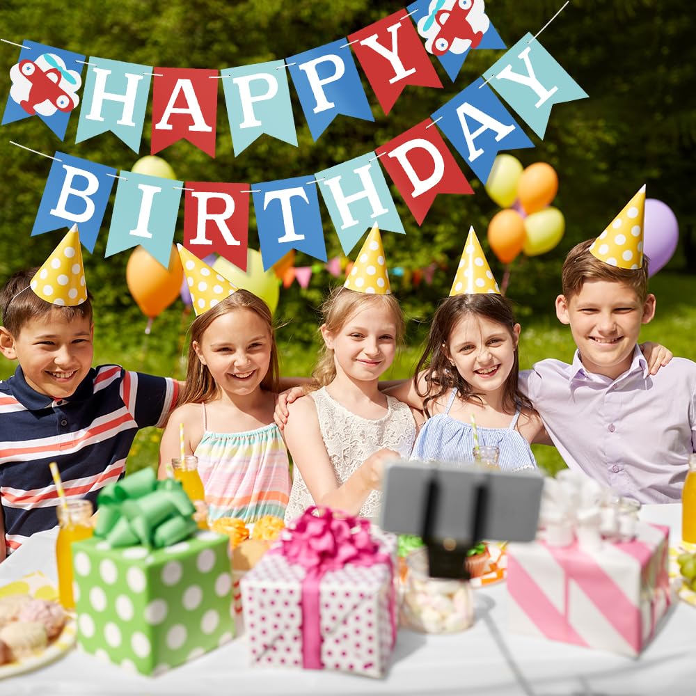 Blue & Red Happy Birthday Banner - Airplane Themed Party Decorations for Boys, Girls & Baby Showers | Perfect for Birthday Parties, Baby Showers & Aviation Celebrations