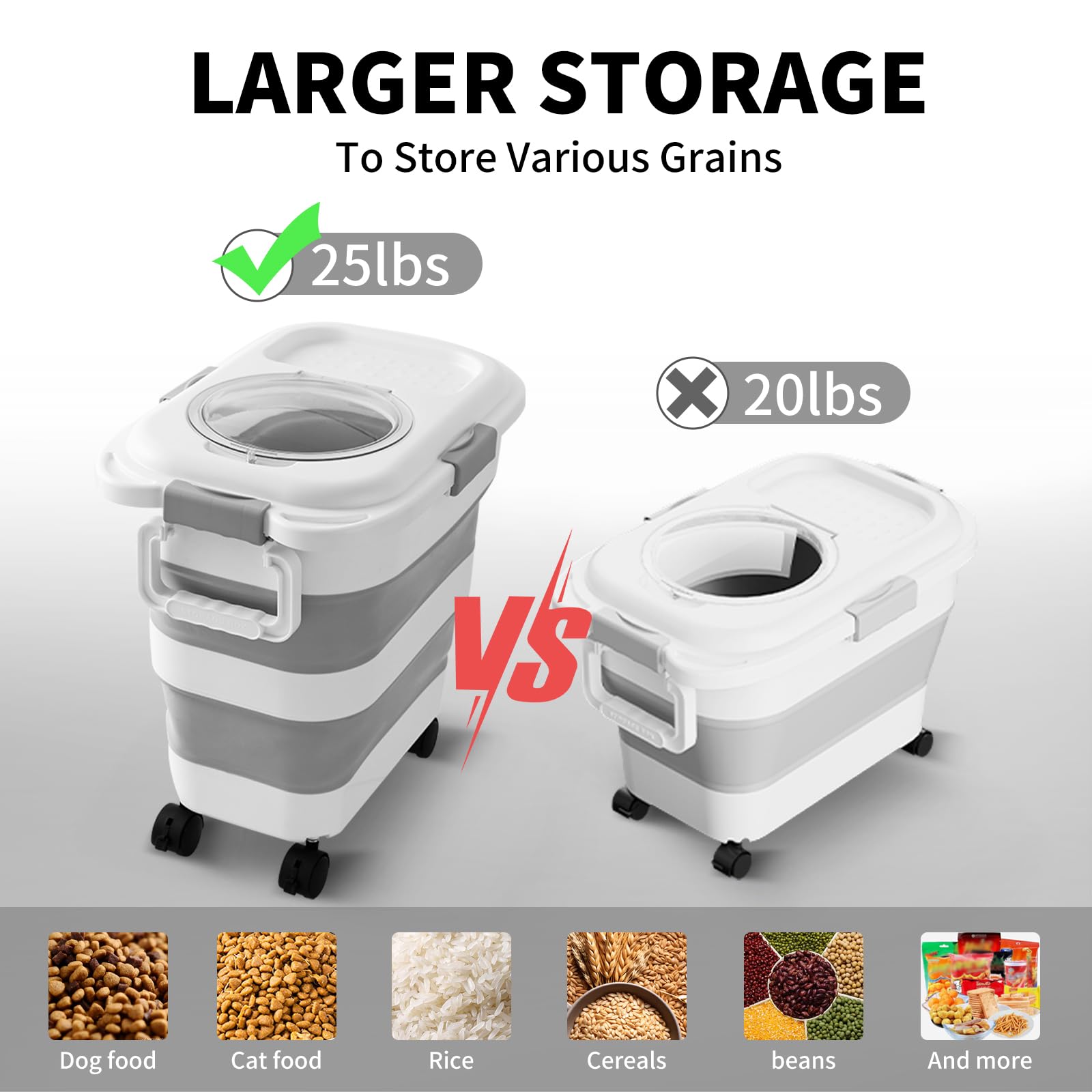 25 Lbs Collapsible Dog Food Storage Container with Scoop - Airtight Pet Food Bin for Dogs, Cats & Birds - Keep Dry Food Fresh & Easy to Move - Perfect for Home, Travel & Outdoor Use (White)
