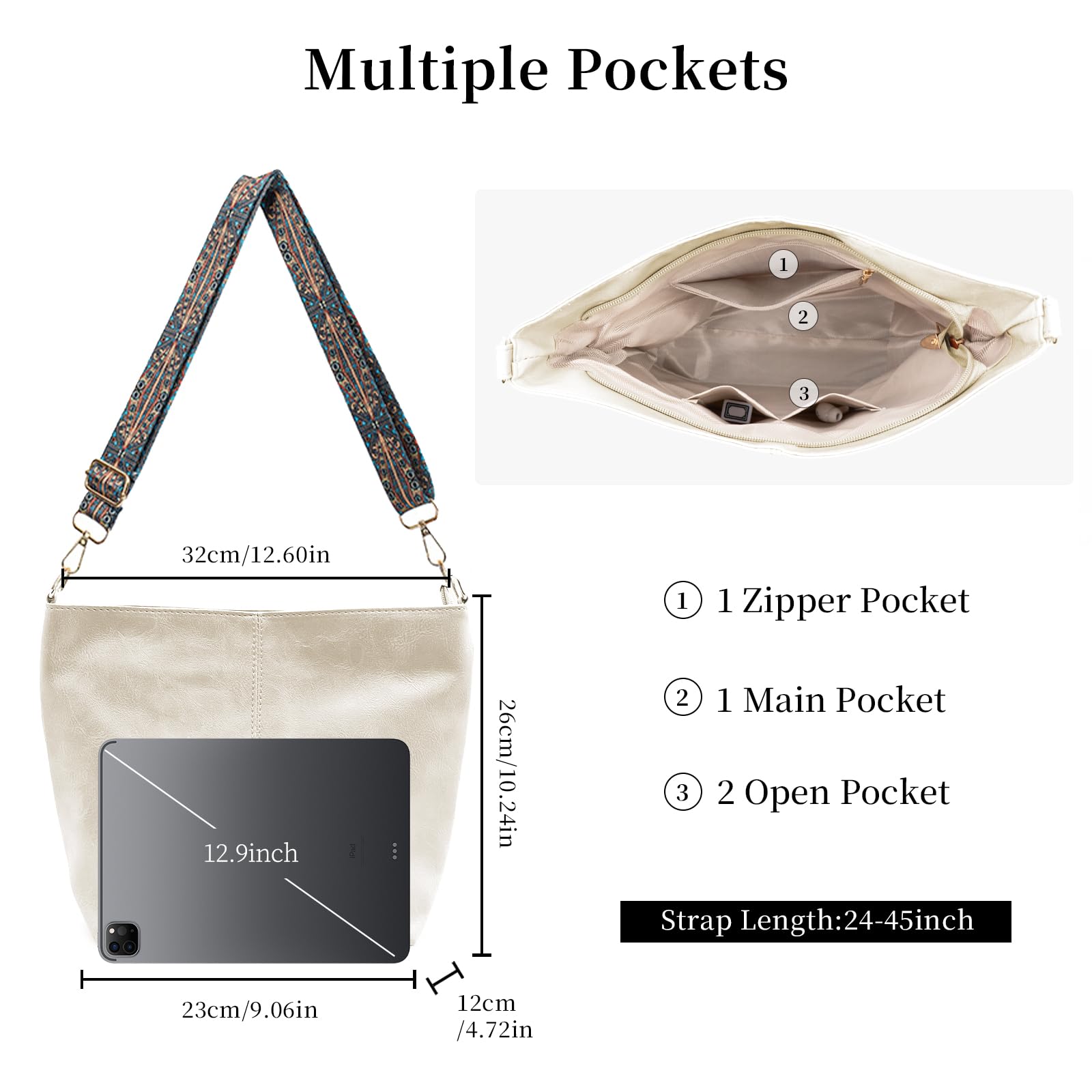 Stylish Vegan Leather Hobo Crossbody Bag for Women - Boho Shoulder Purse with Guitar Strap, Tote & Bucket Handbag | Perfect for Work, Travel & Casual Outings