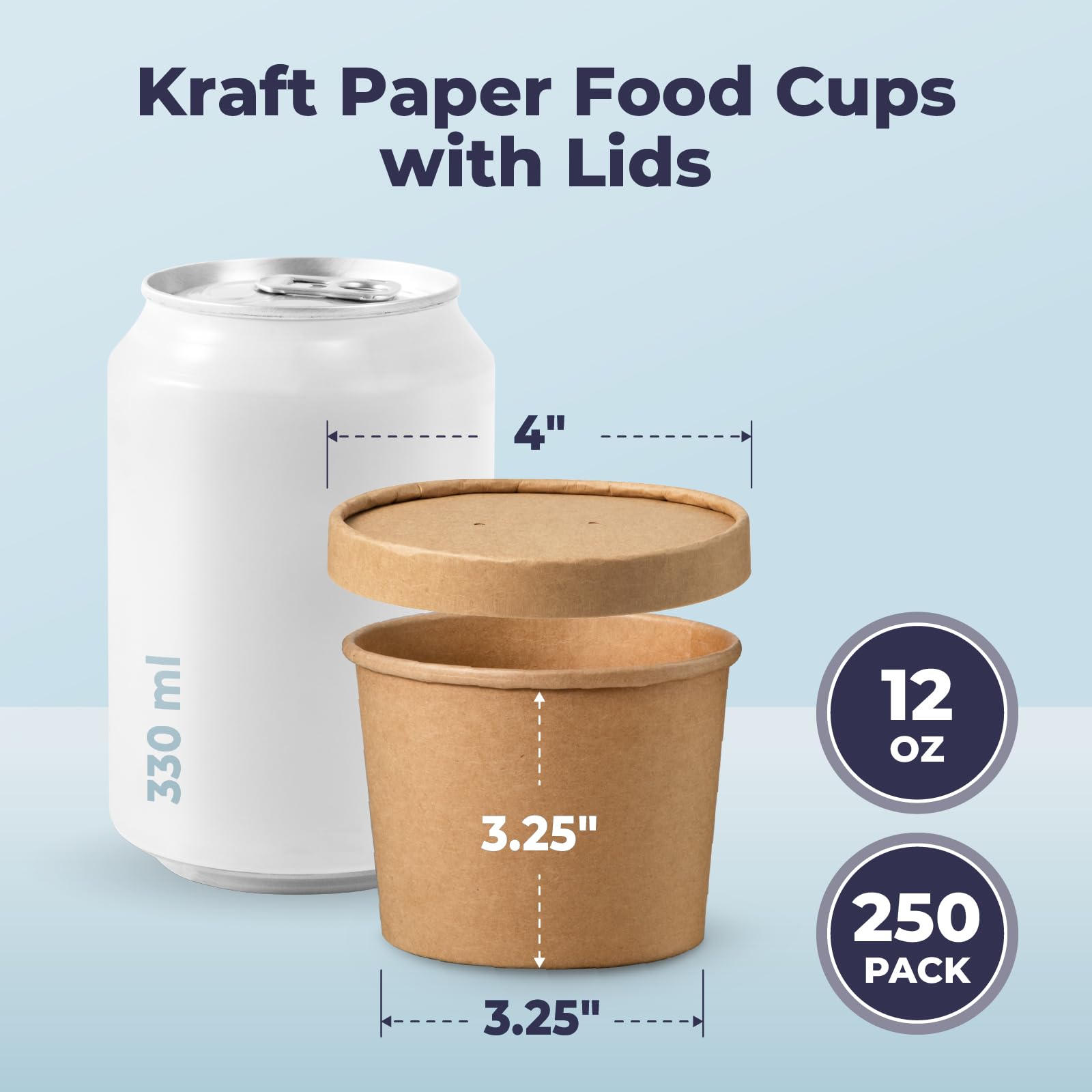 250-Pack 12 oz Kraft Paper Soup Containers with Vented Lids | Disposable Hot/Cold Food Containers for Restaurants & Meal Prep | Ideal for Salads, Stews, Yogurt, Ice Cream & Desserts | Perfect for Takeout, Catering & Home Use