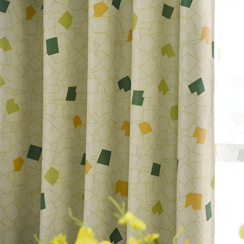 Alejandra Geometric Soundproof Blackout Curtains - Custom Green Window Drapes for Bedroom & Home Theater Noise Reduction