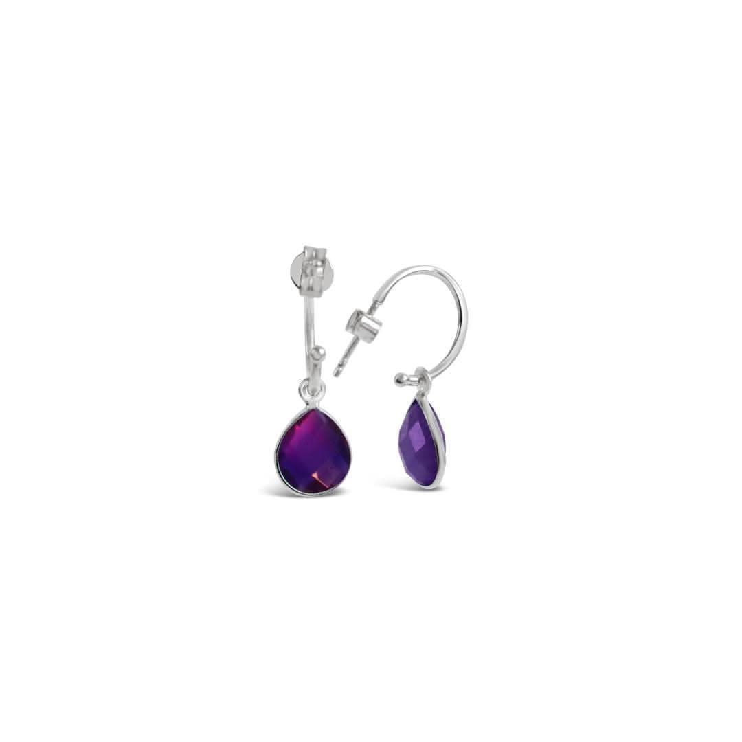 Amethyst Hoop Earrings Sterling Silver February Birthstone Jewelry - Perfect for Valentine's Day Gifts & Everyday Elegance