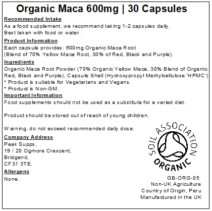 Organic Maca Root Powder 600mg - 30 Vegan Capsules - Peruvian Superfood for Energy & Hormone Balance - Perfect for Smoothies, Coffee & Baking