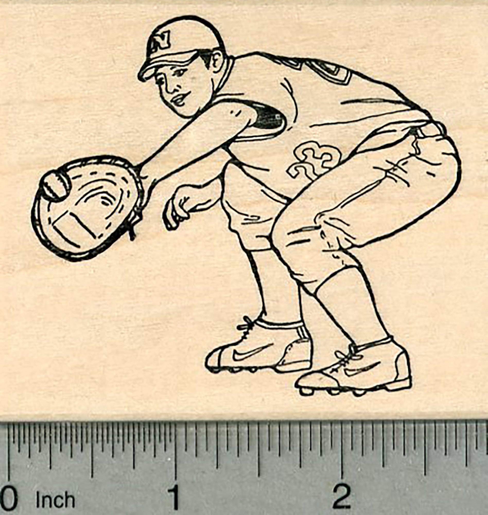Baseball Player Rubber Stamp - Sports Series Custom Stamp for Scrapbooking, Card Making & DIY Crafts